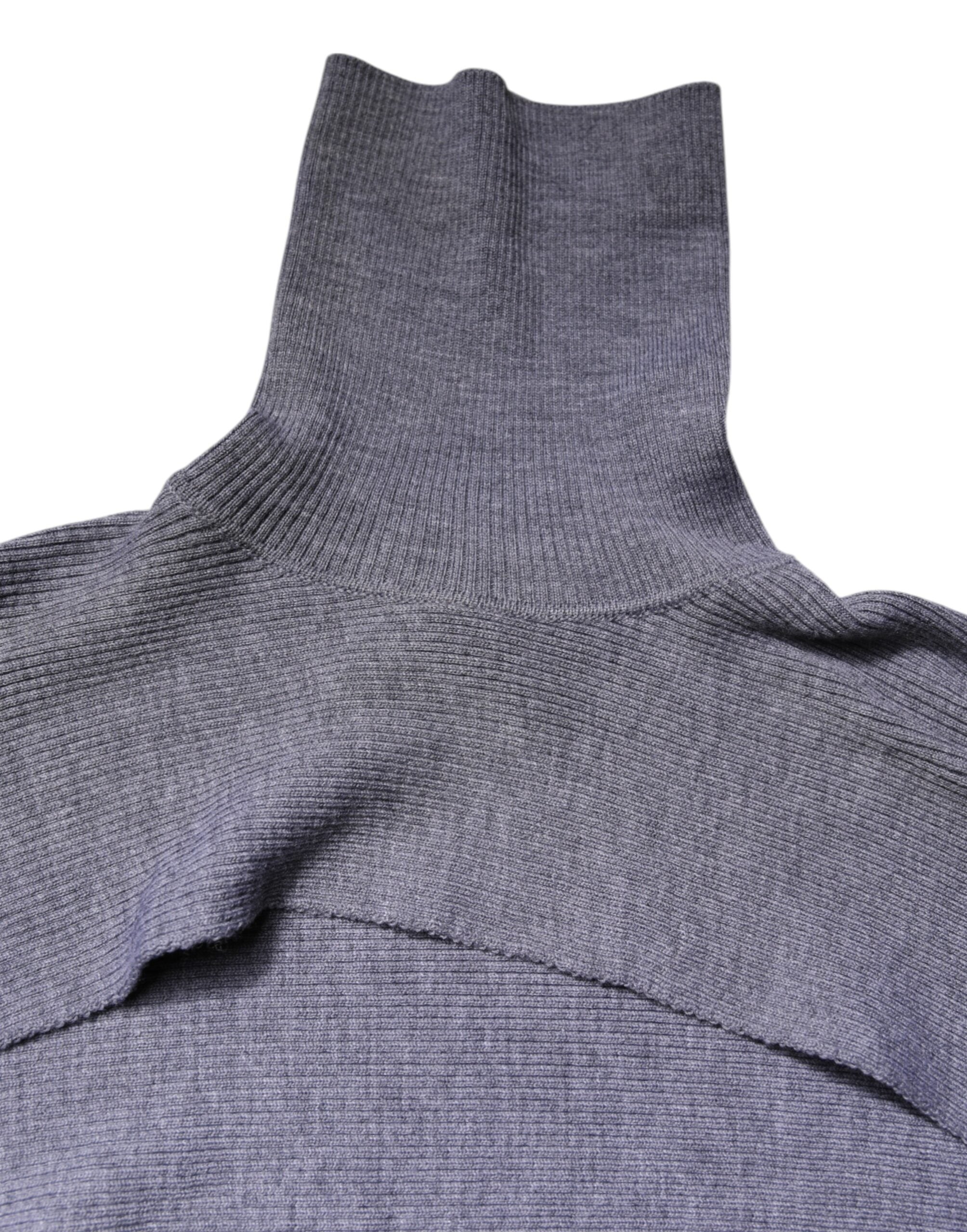 Gray Wool Knit Turtleneck Cropped Top Sweater