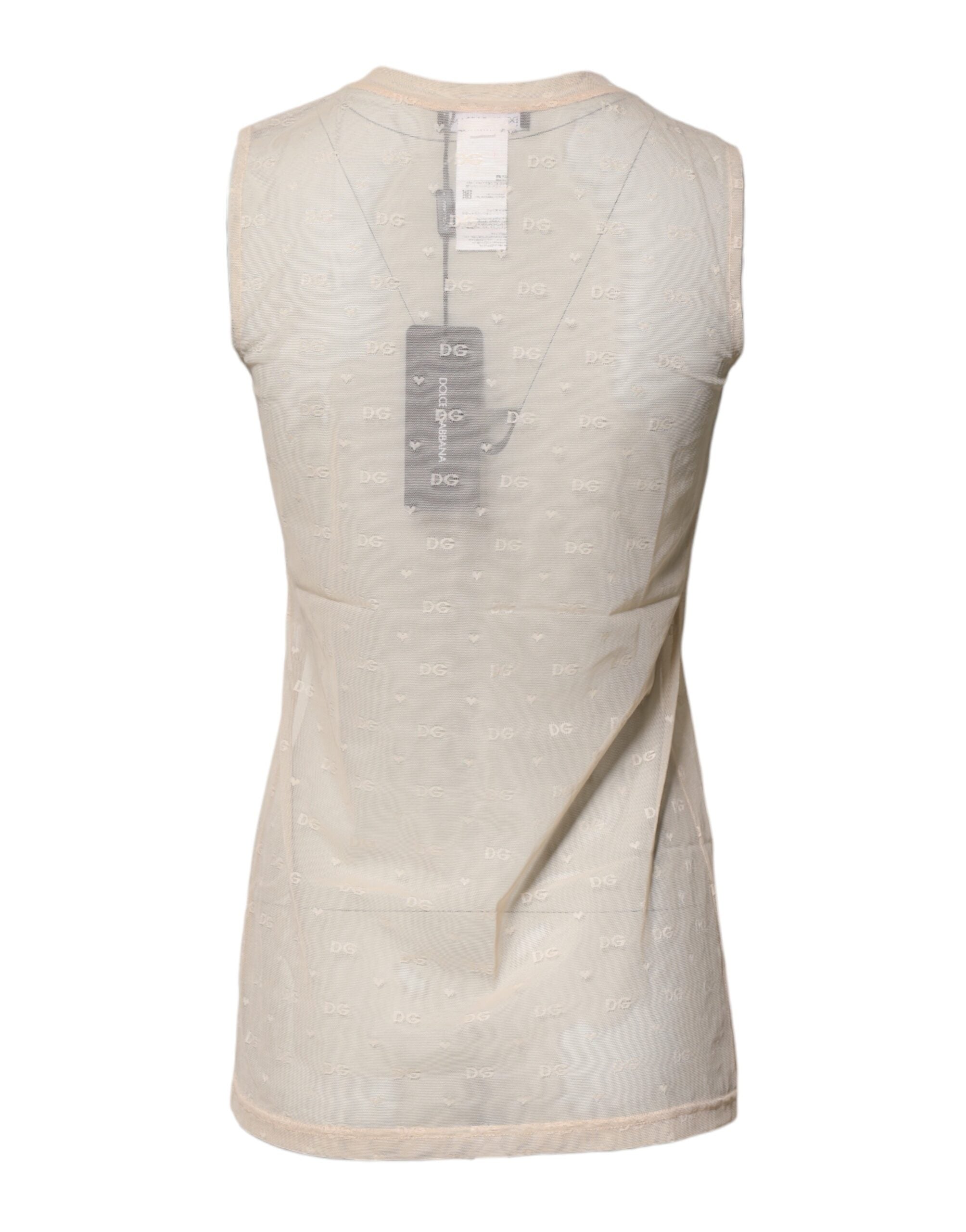 Ivory Nylon Logo See Through Sleeveless Tank Top