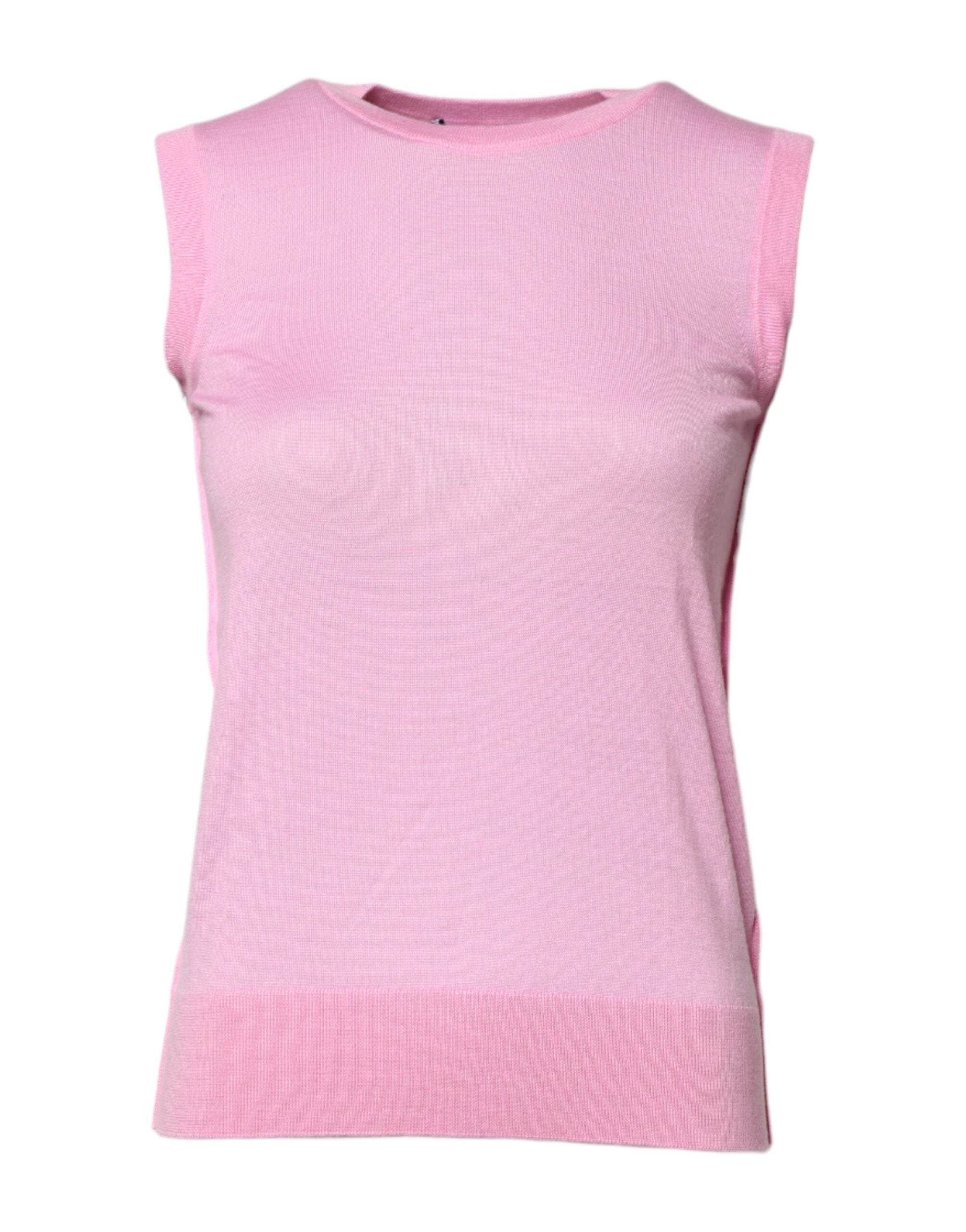 Pink Cashmere Round Neck Sleeveless Tank Top