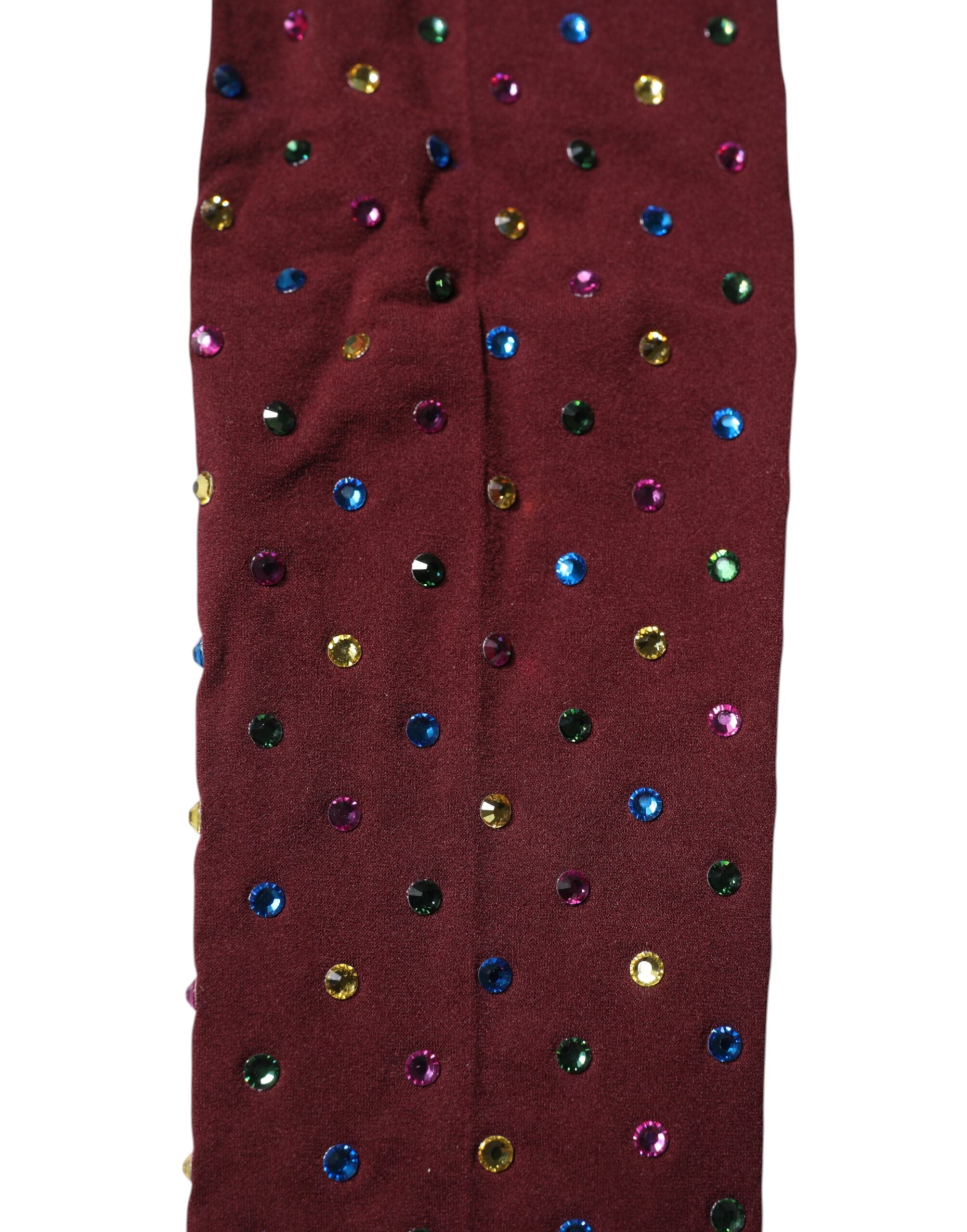 Maroon Nylon Crystal Embellished Pantyhose Tights