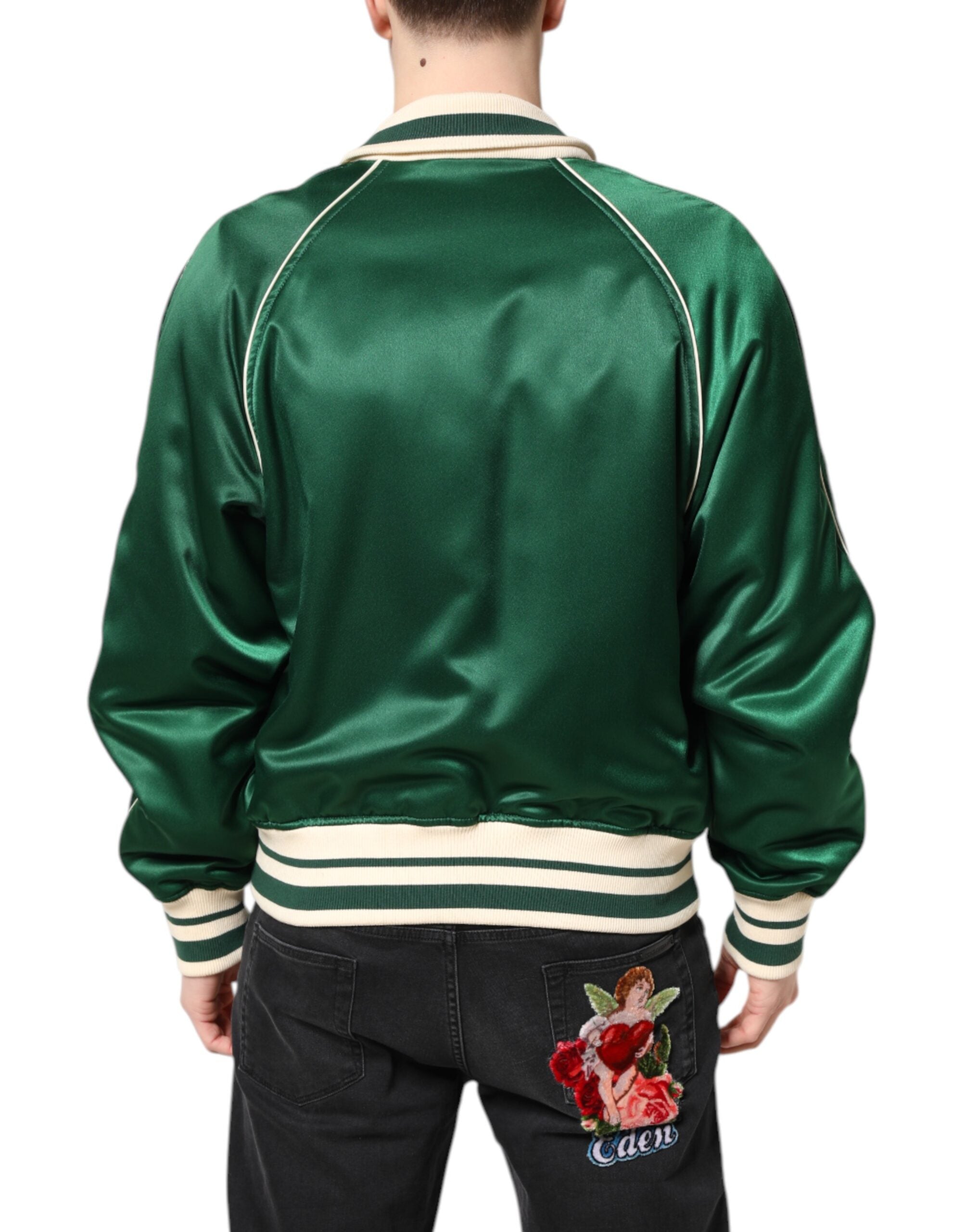 Green Floral DG Logo Full Zip Bomber Jacket