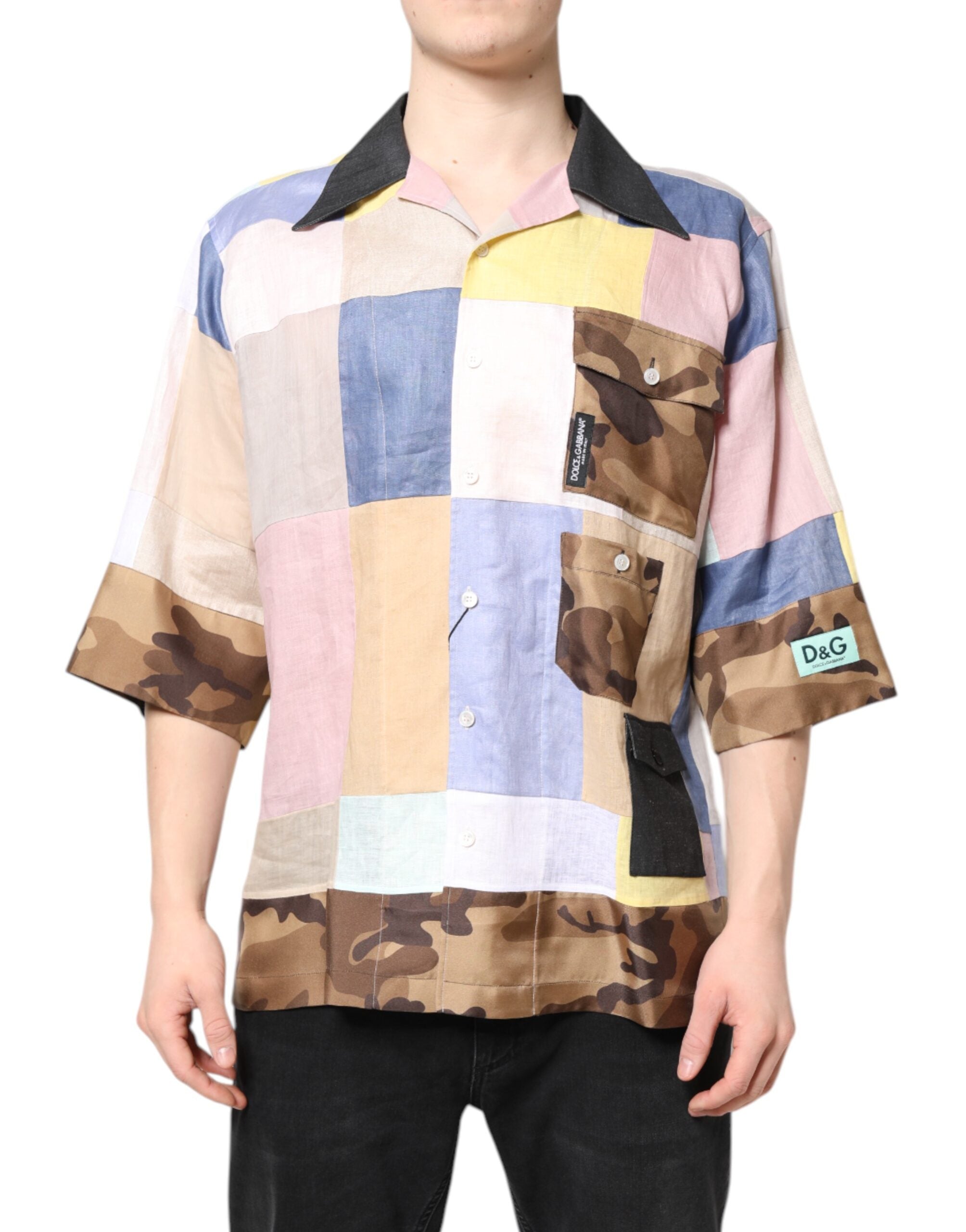 Multicolor Patchwork Short Sleeve Shirt