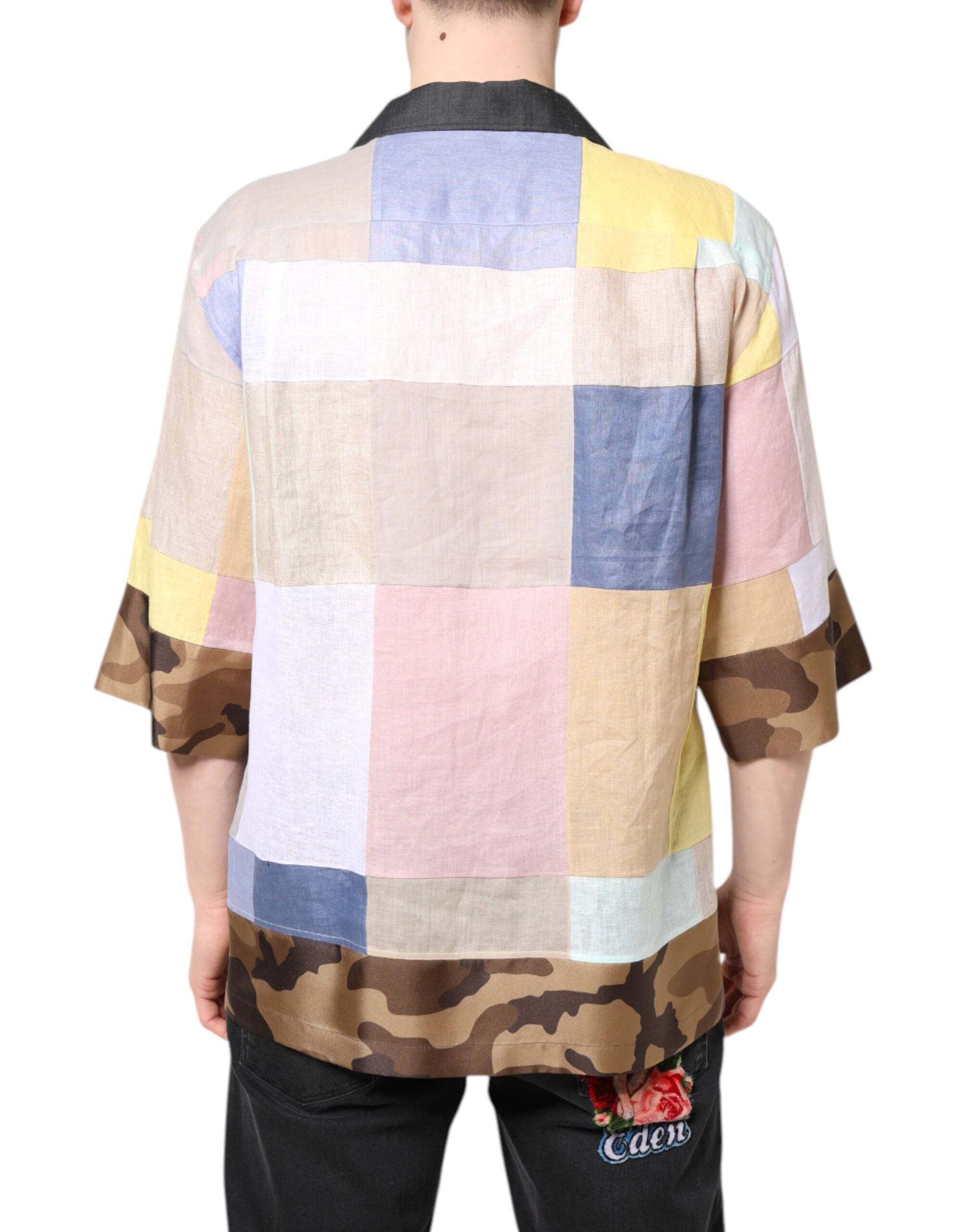 Multicolor Patchwork Short Sleeve Shirt