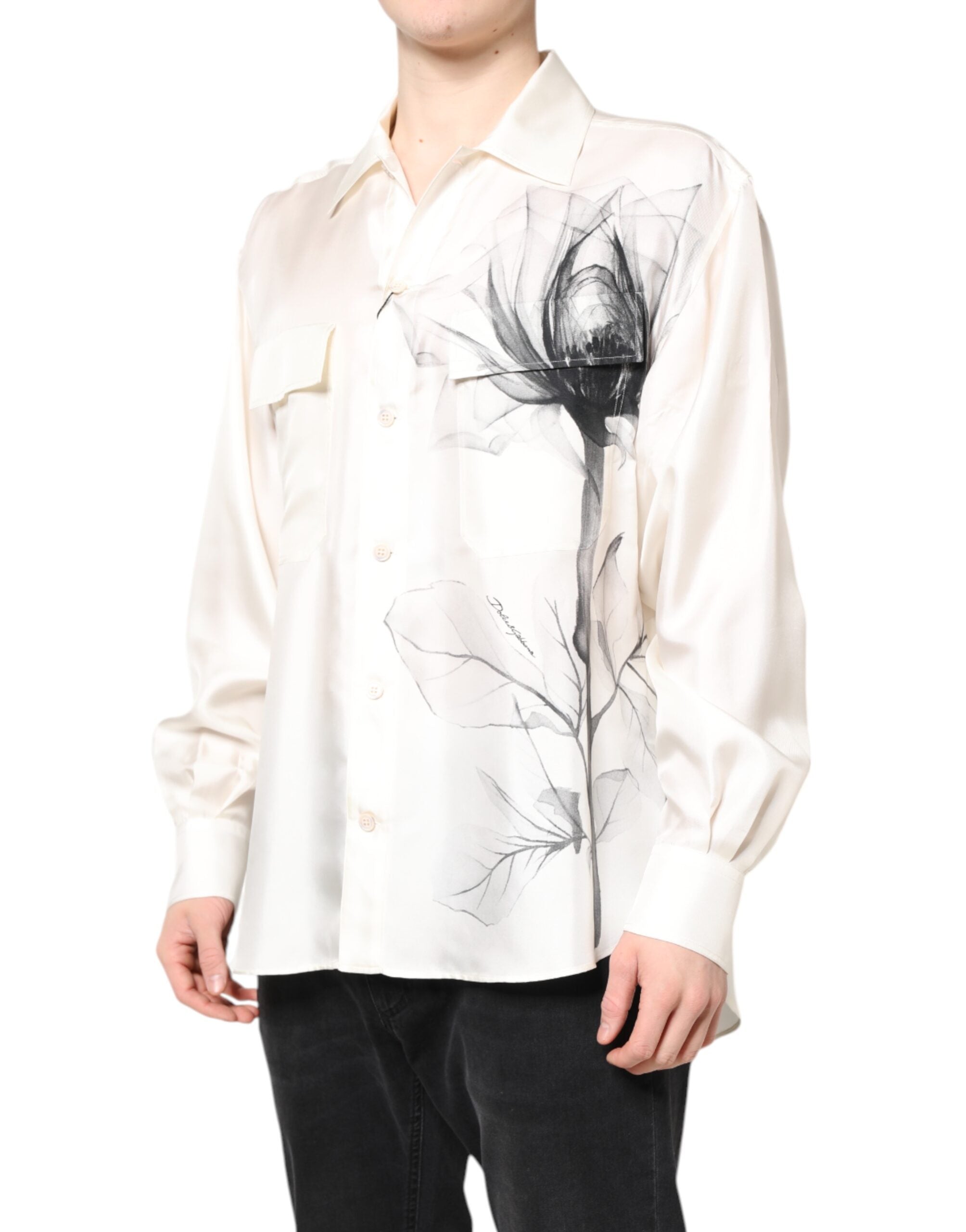 Ivory Silk Long Sleeves Men Casual Shirt