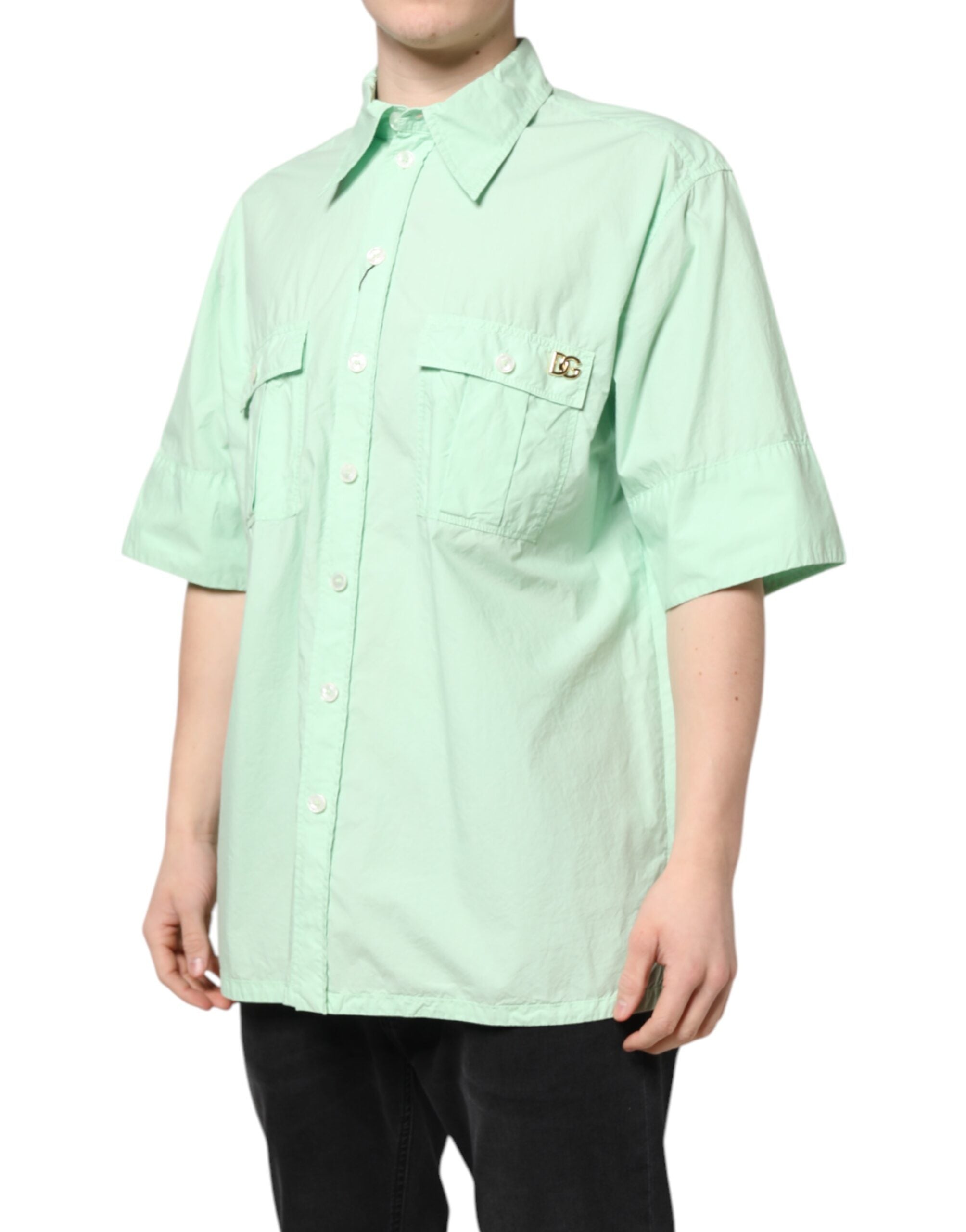Green Cotton Short Sleeves Men Casual Shirt