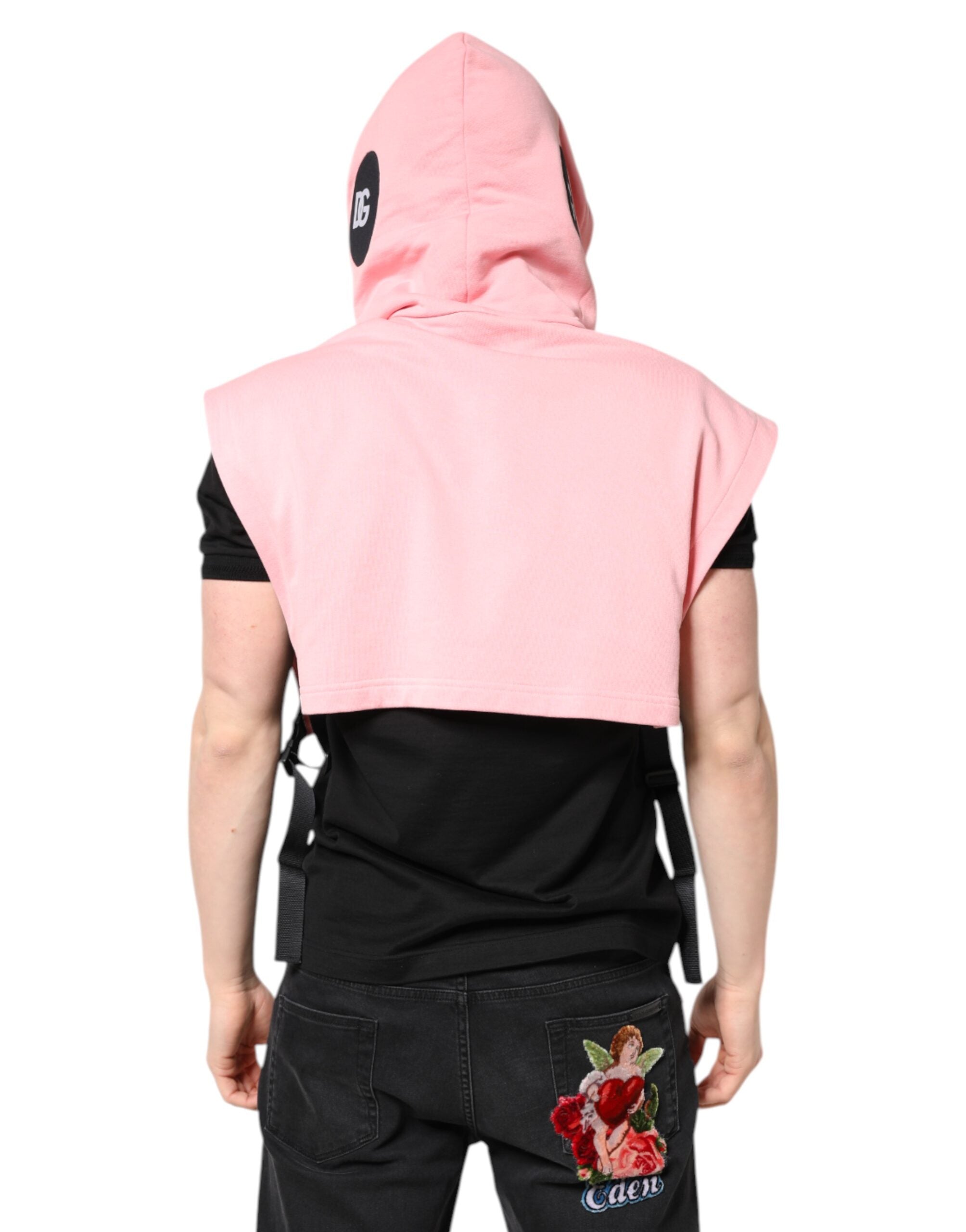Pink Cotton Hooded Men Sportswear Vest Sweater