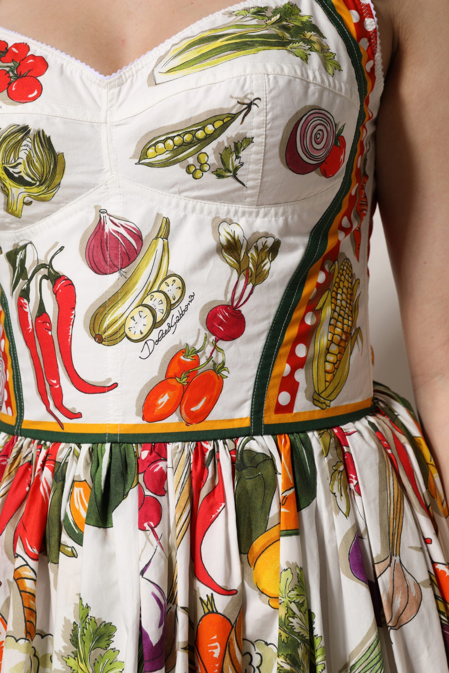 White Vegetables Sleeveless A-line Midi Dress