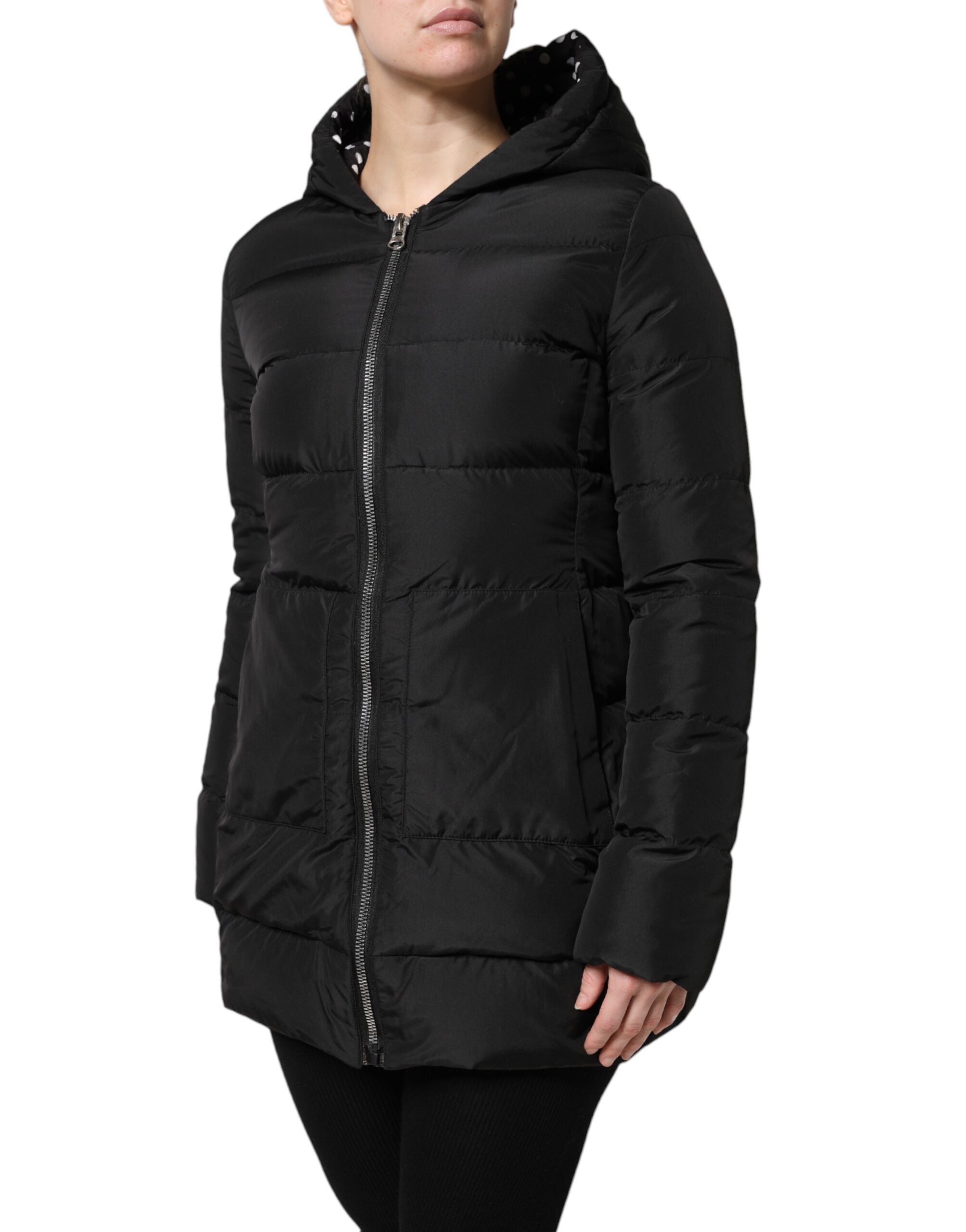 Black Puffer Hooded Zip Reversible Jacket