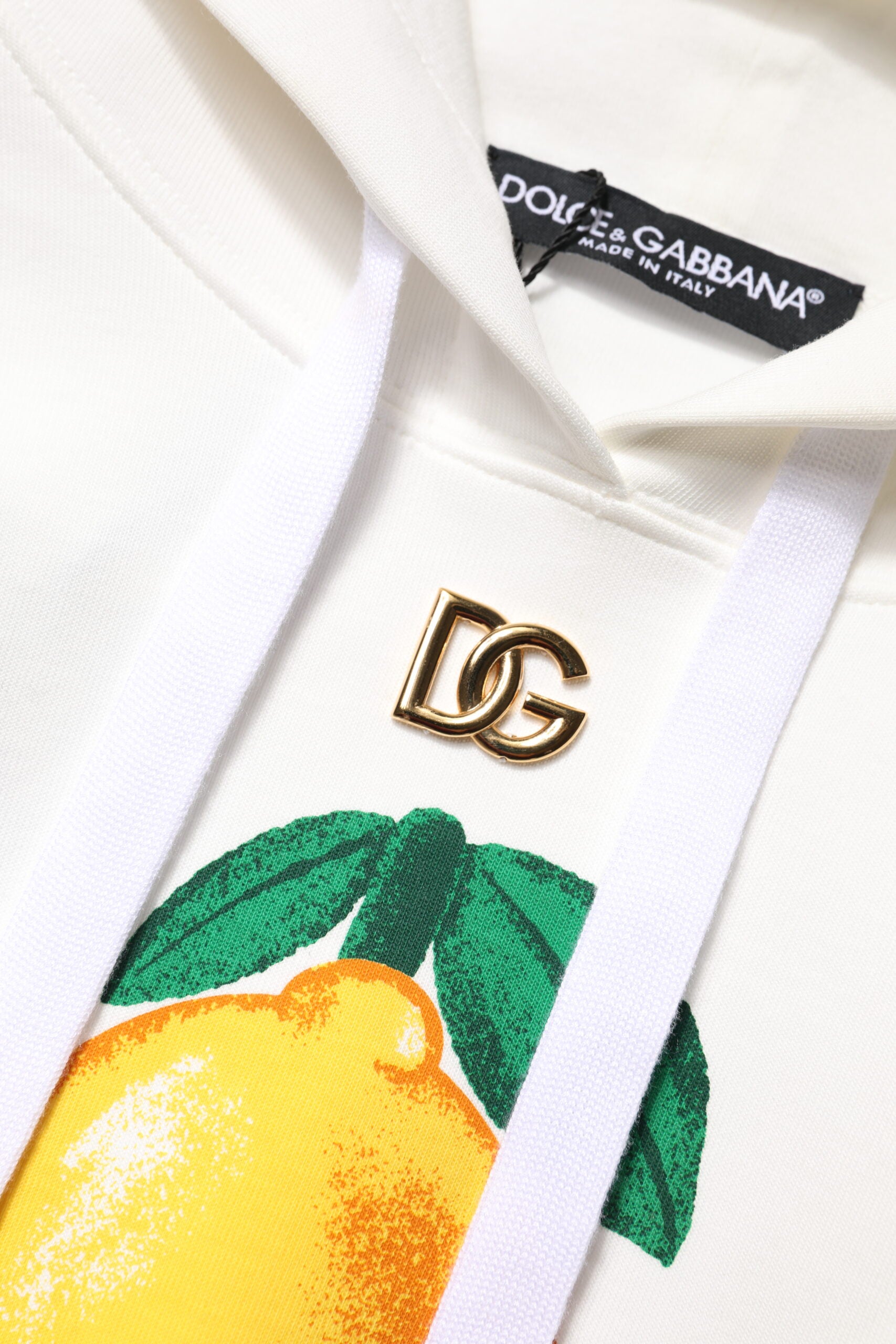 Ivory Cotton Printed Hooded Pullover Sweater