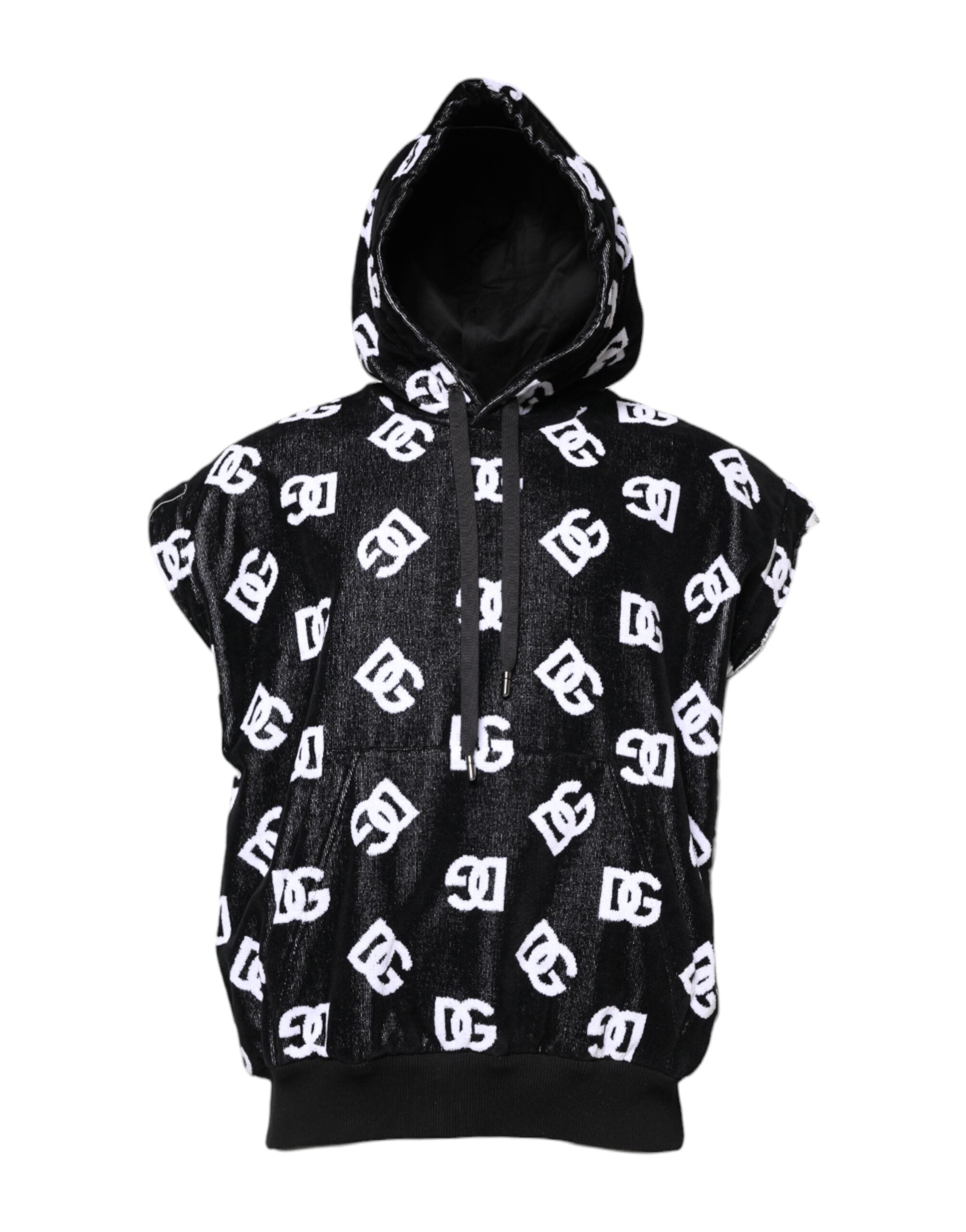 Black DG Cotton Hooded Sleeveless Sweater