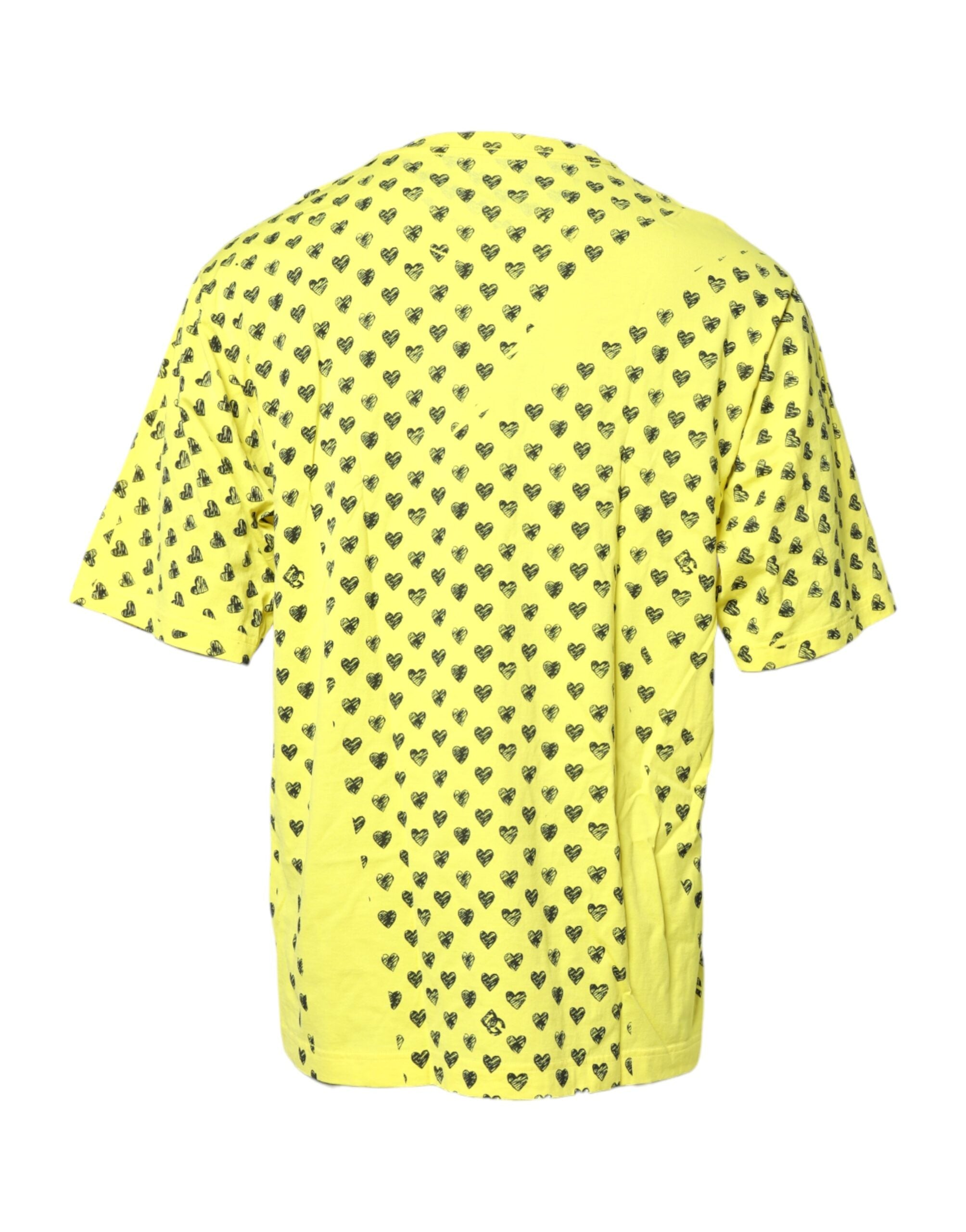 Yellow Cotton DG Heart Print Crew Neck T-shirt