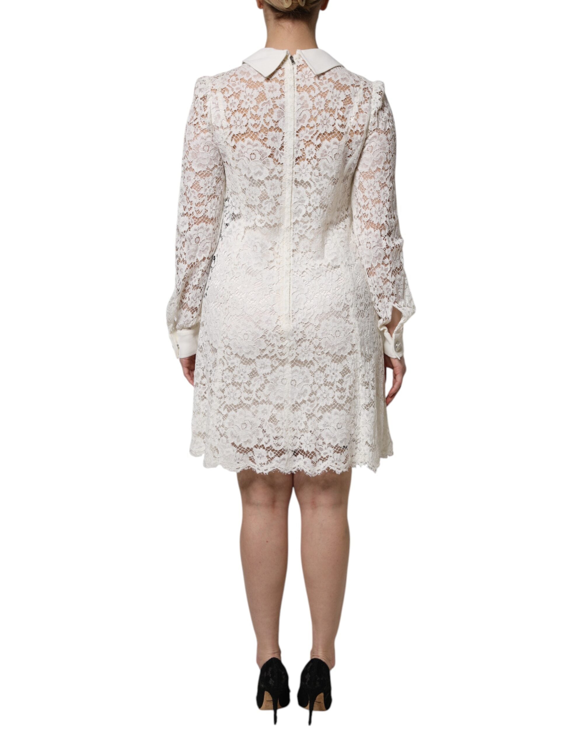 White Floral Lace Long Sleeves A-line Dress