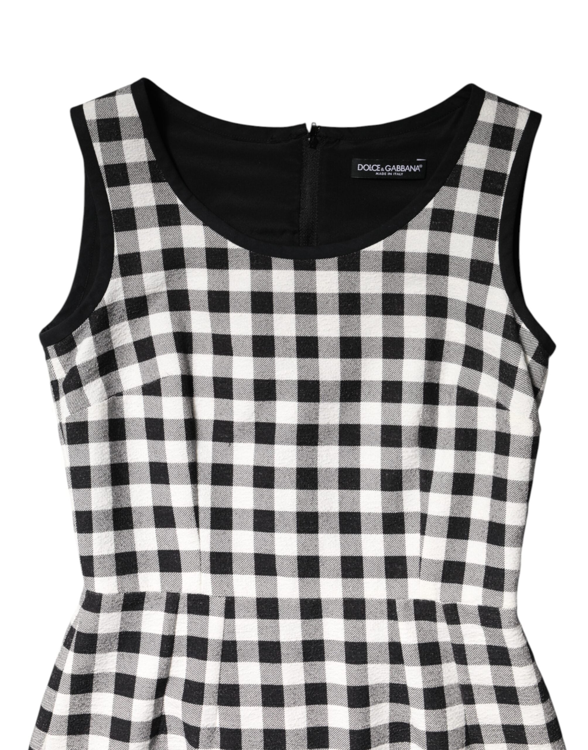 White Black Checkered Sleeveless Sheath Dress