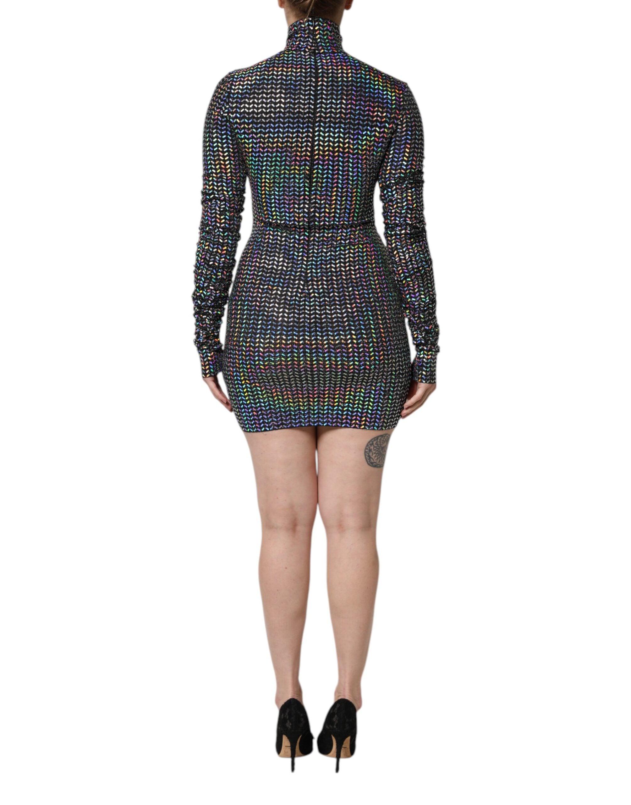 Black Embellished Nylon Bodycon Mini Dress