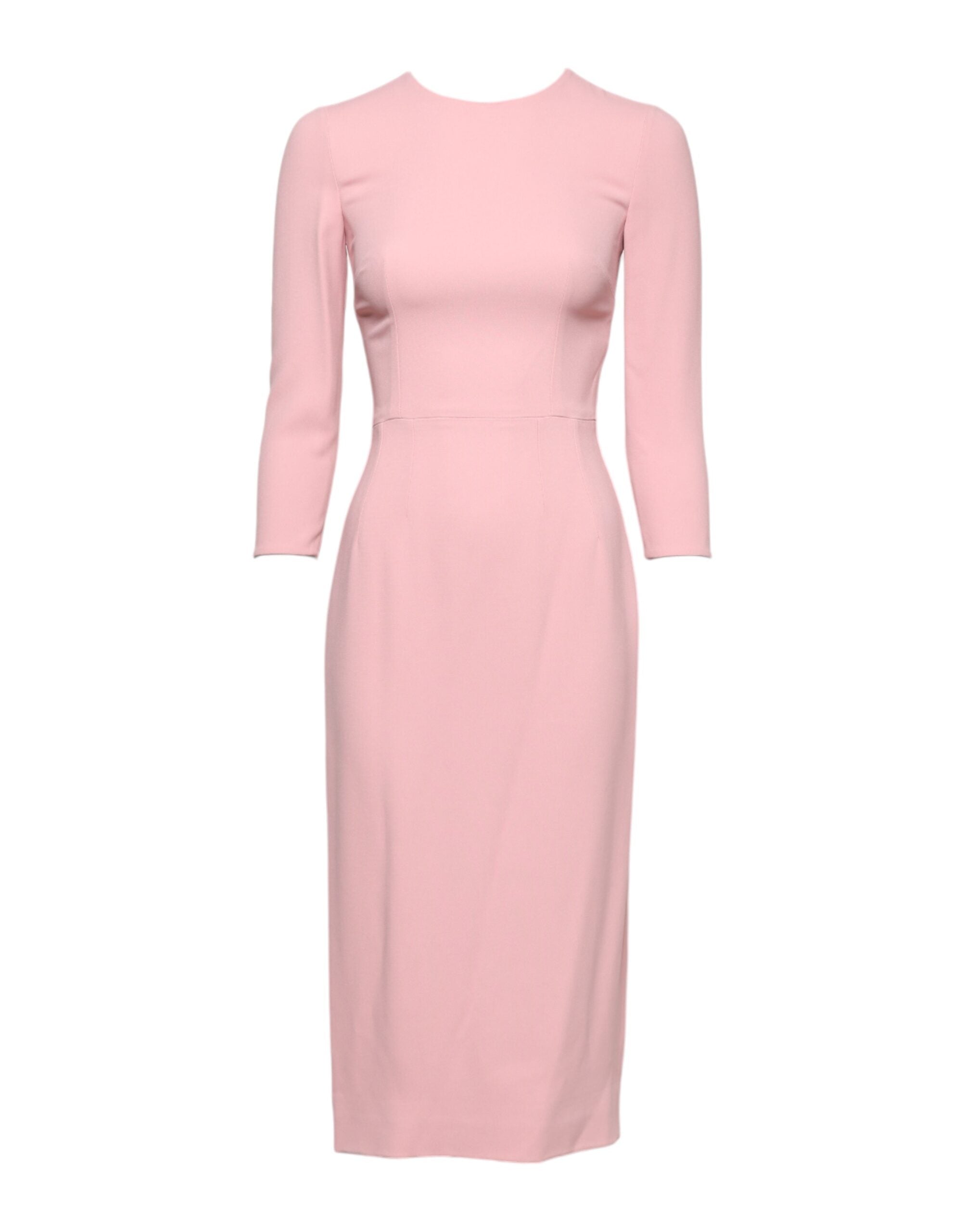 Pink Viscose 3/4 Sleeves Sheath Midi Dress