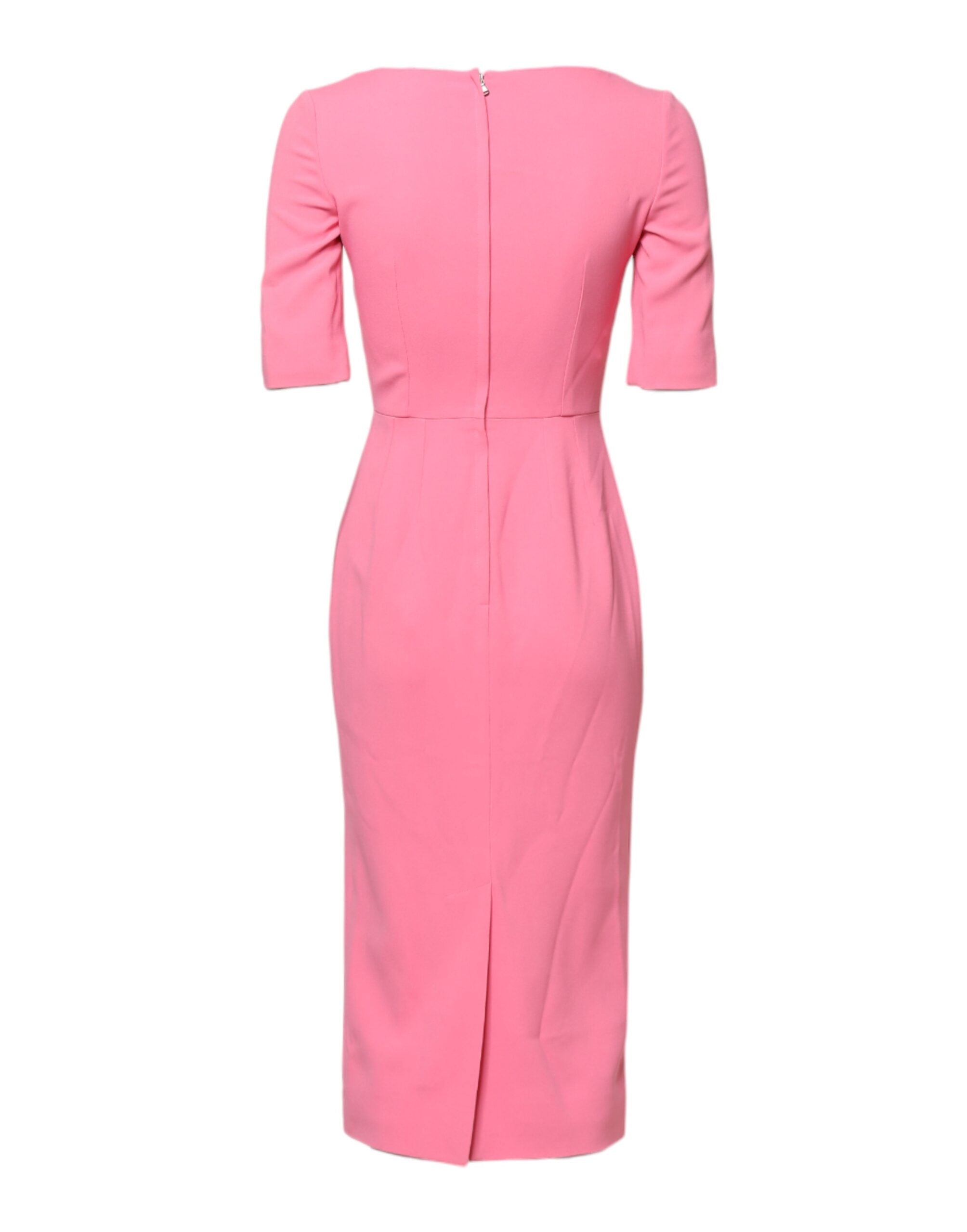 Pink Viscose Short Sleeve Sheath Midi Dress