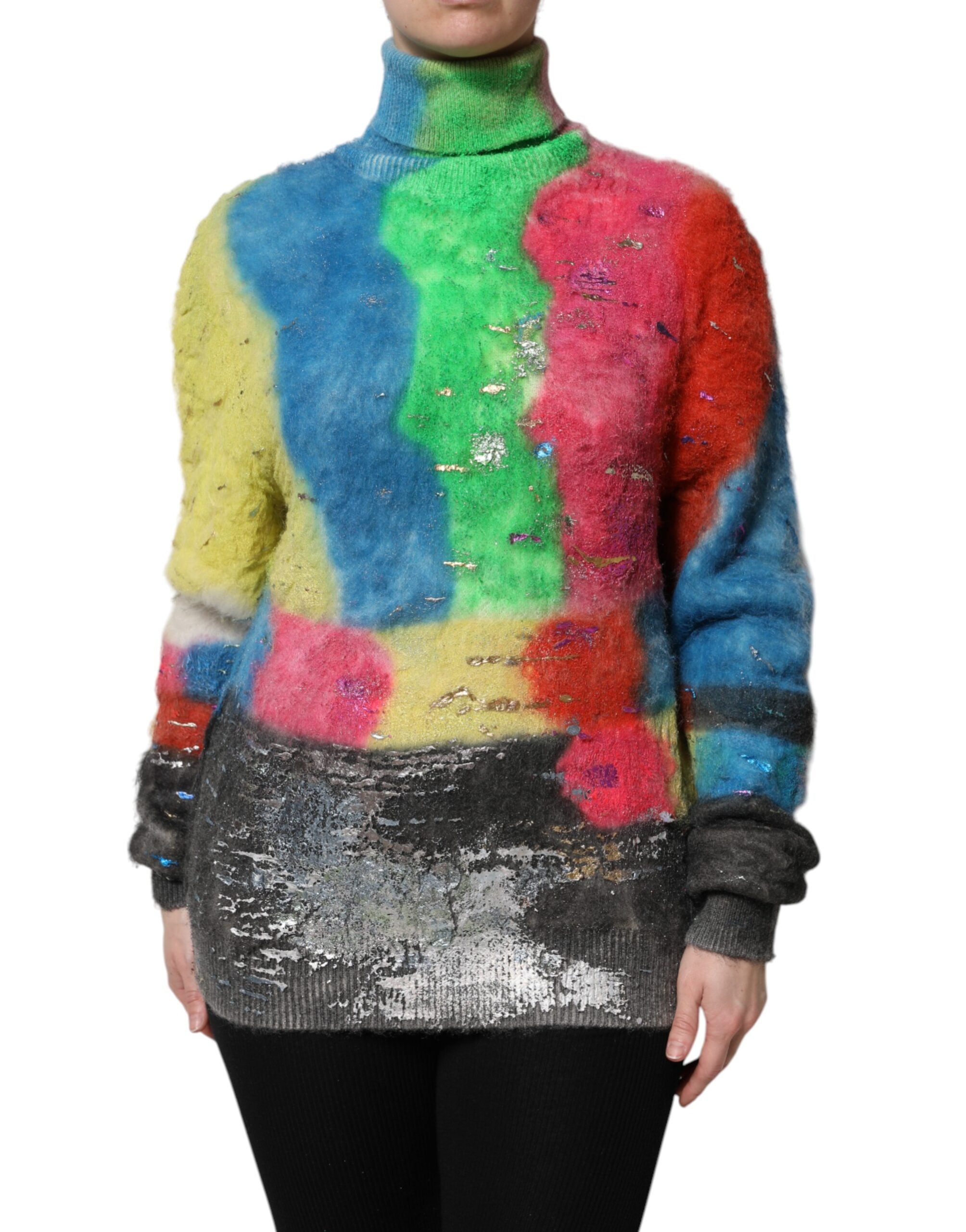 Multicolor Mohair Turtleneck Pullover Sweater