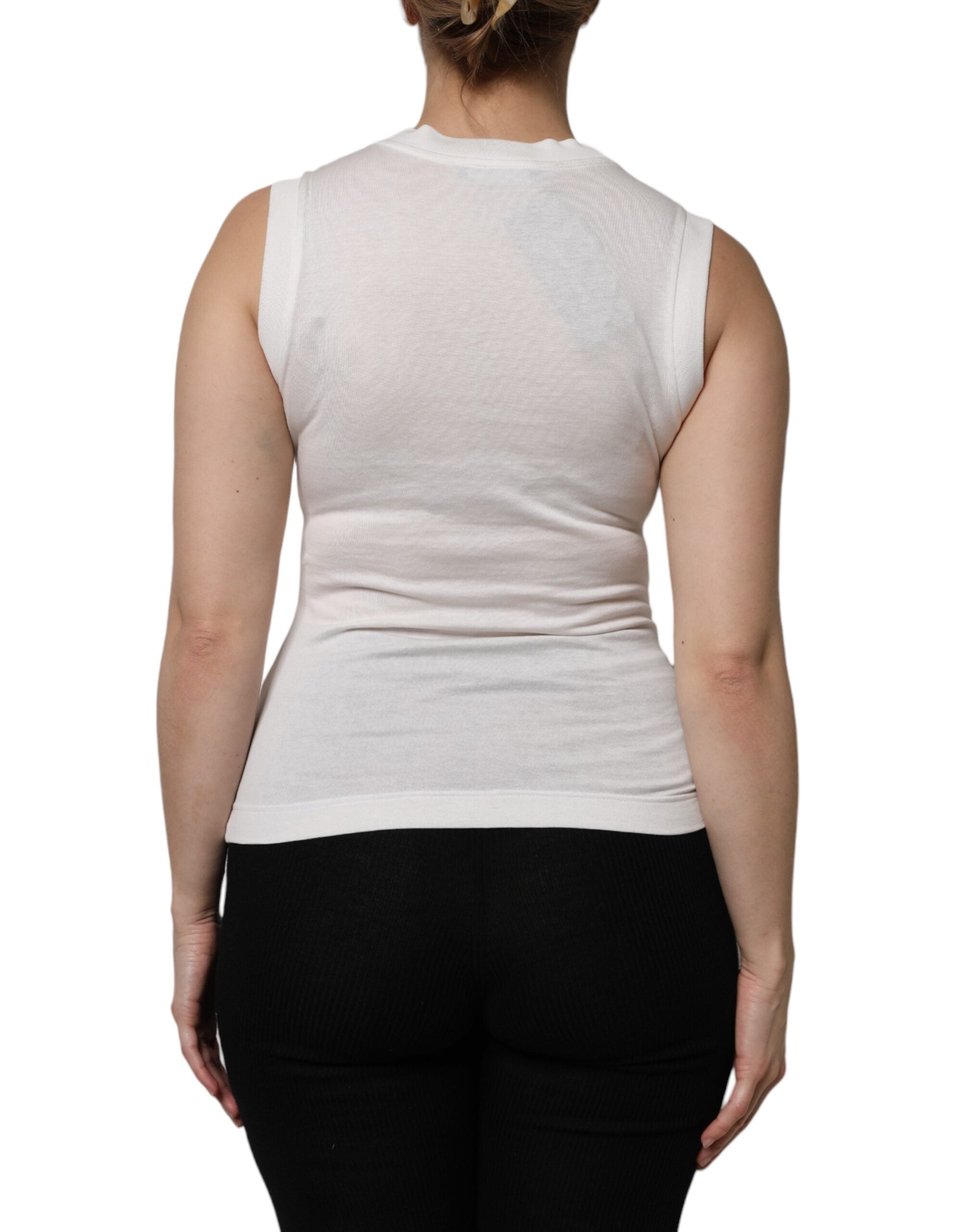 White Cotton Logo Crystal Detailing Tank Top