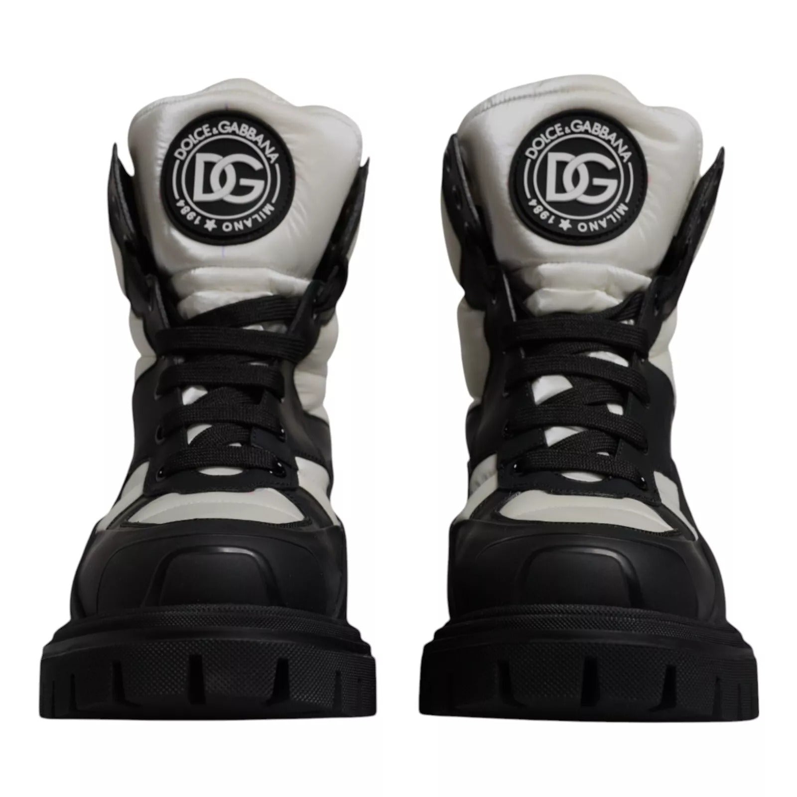 Black White Padded Mid Calf Lace Up Boots Shoes