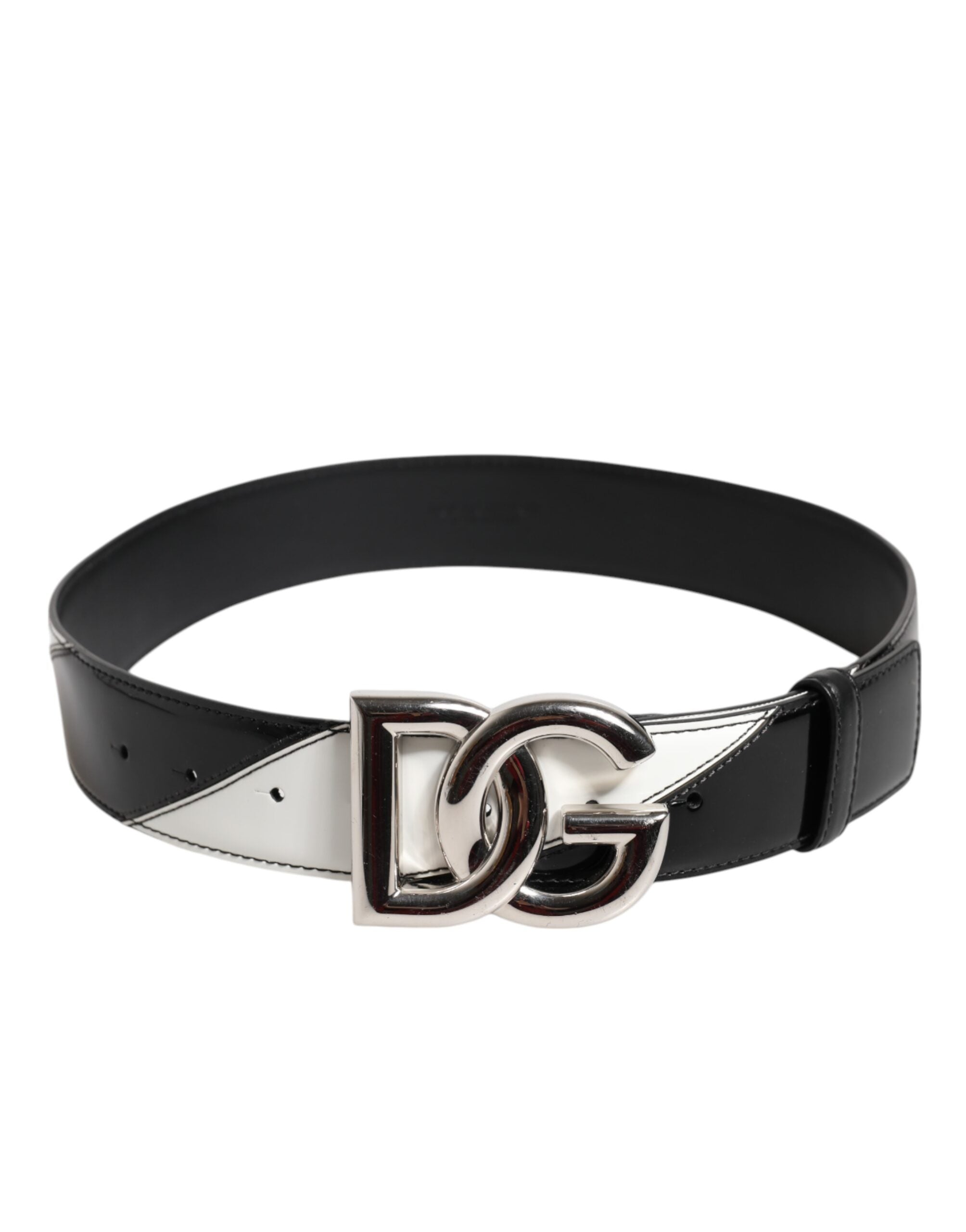 Black White Leather DG Metal Buckle Belt