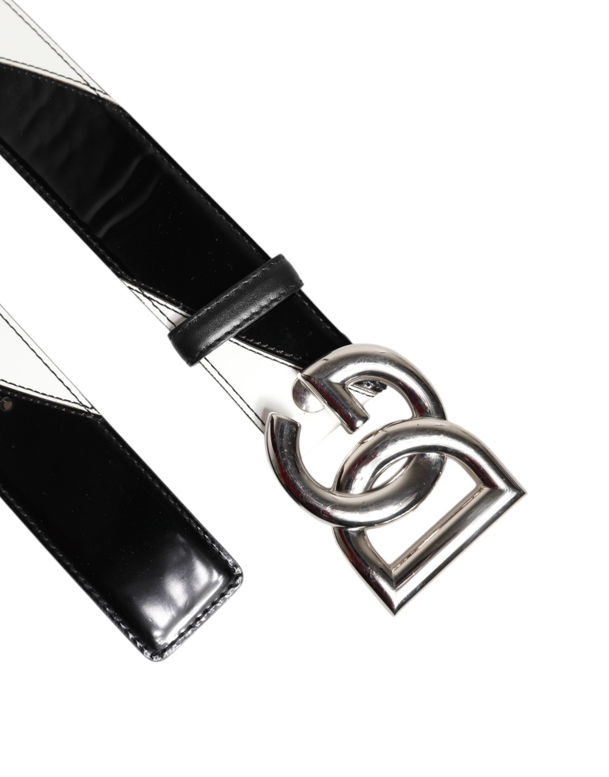 Black White Leather DG Metal Buckle Belt