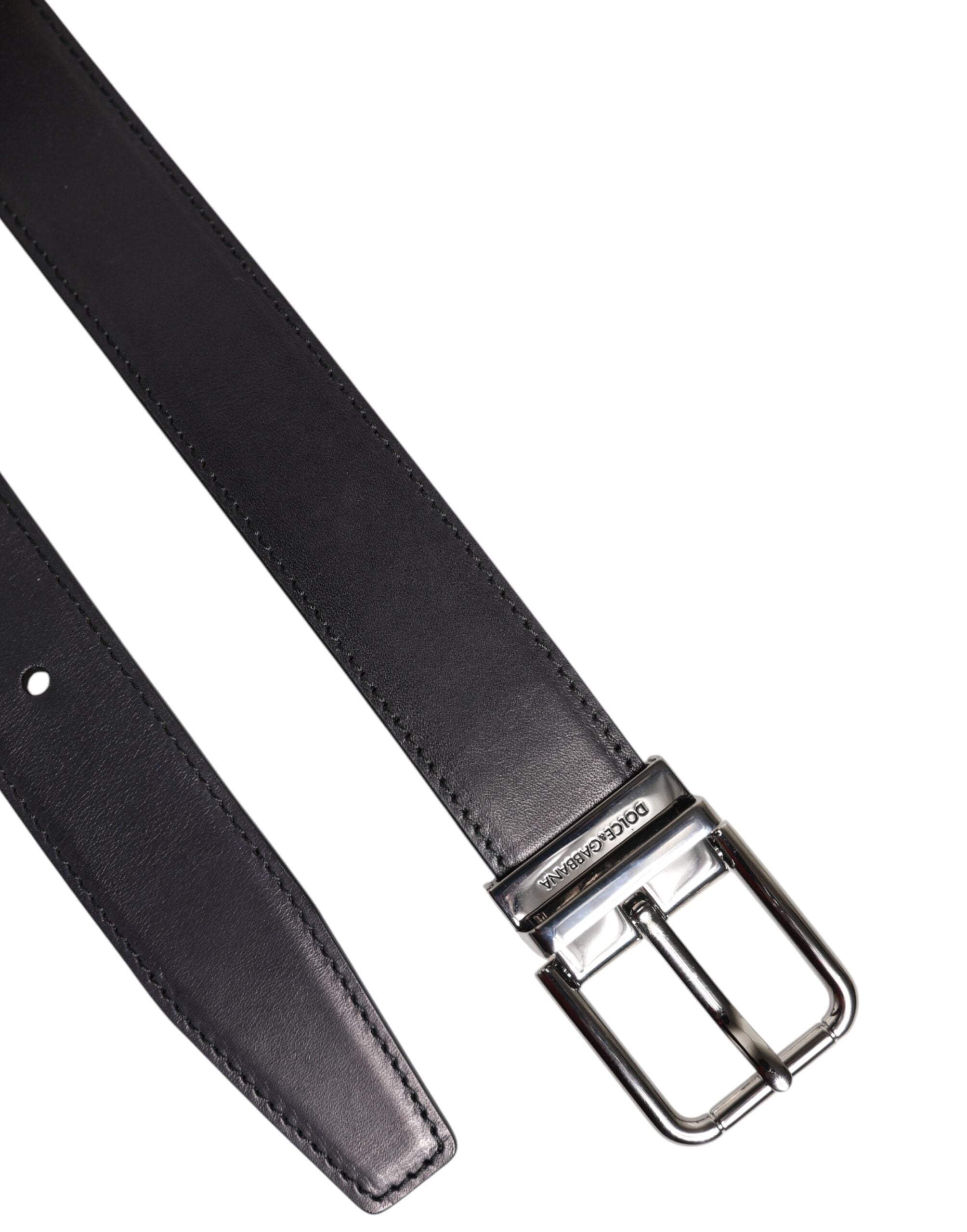 Black Classic Calf Leather Silver Buckle Belt