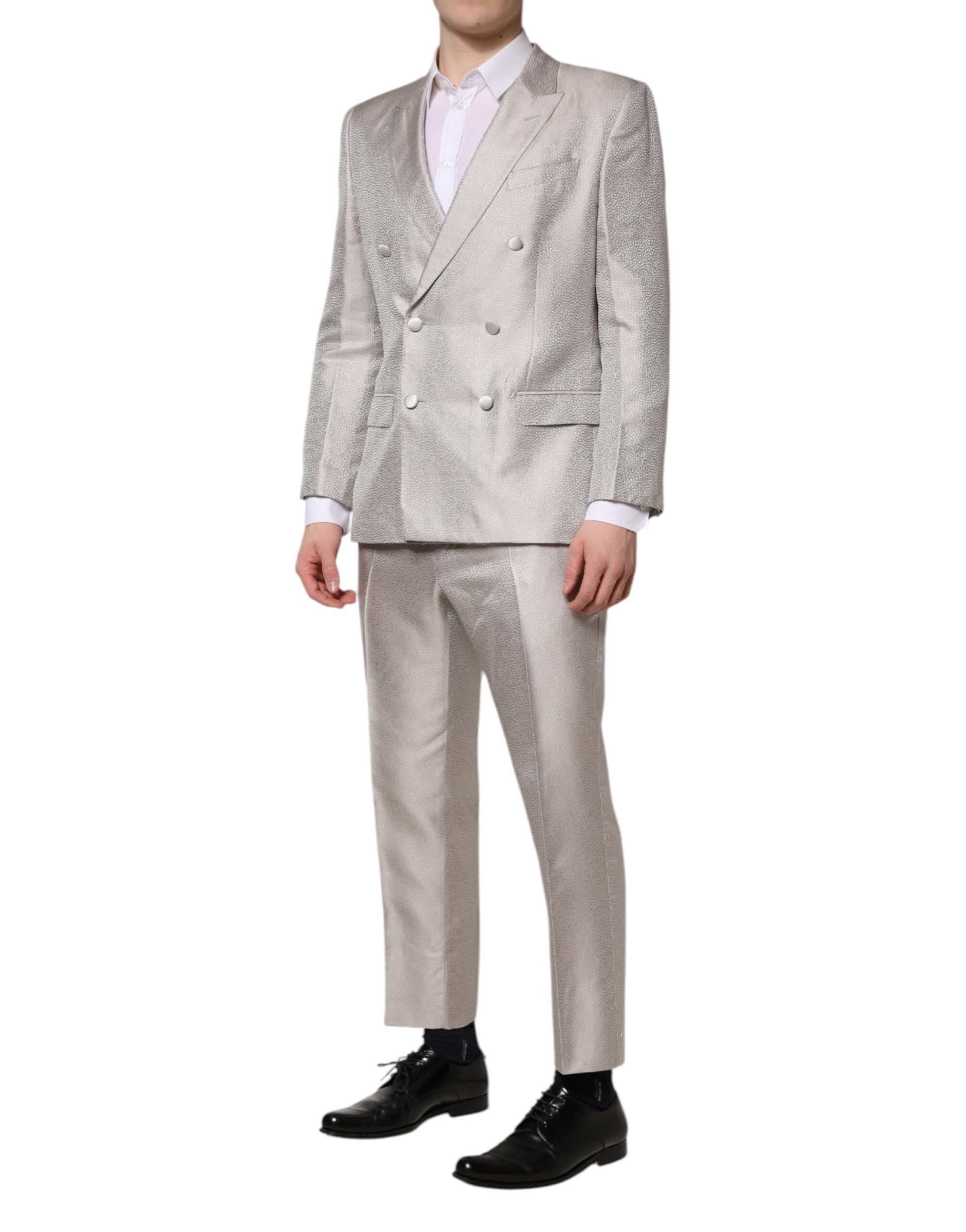 Light Gray Jacquard Silk Dotted 2 Piece Suit