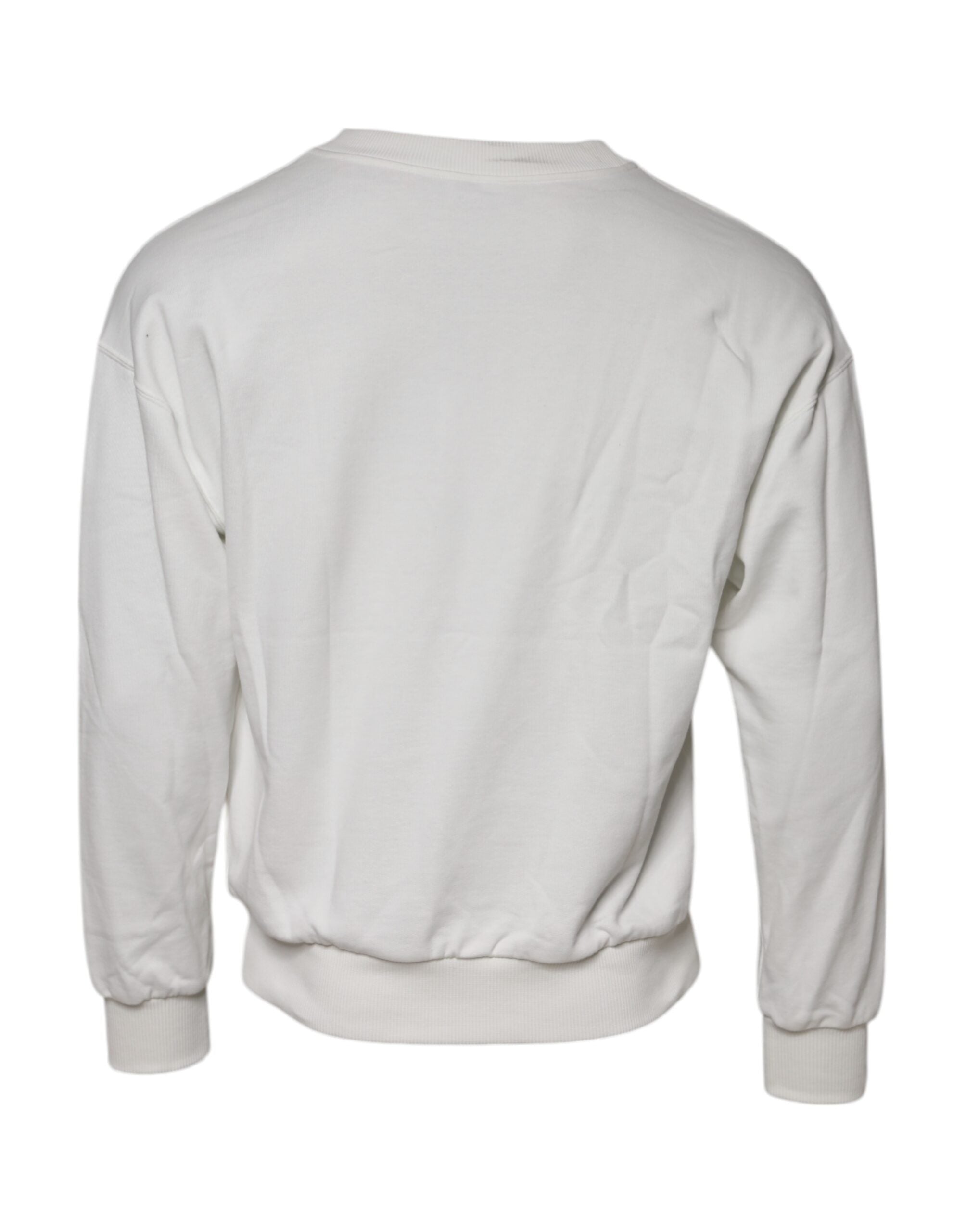 White Embossed Logo Cotton Crew Neck Sweater