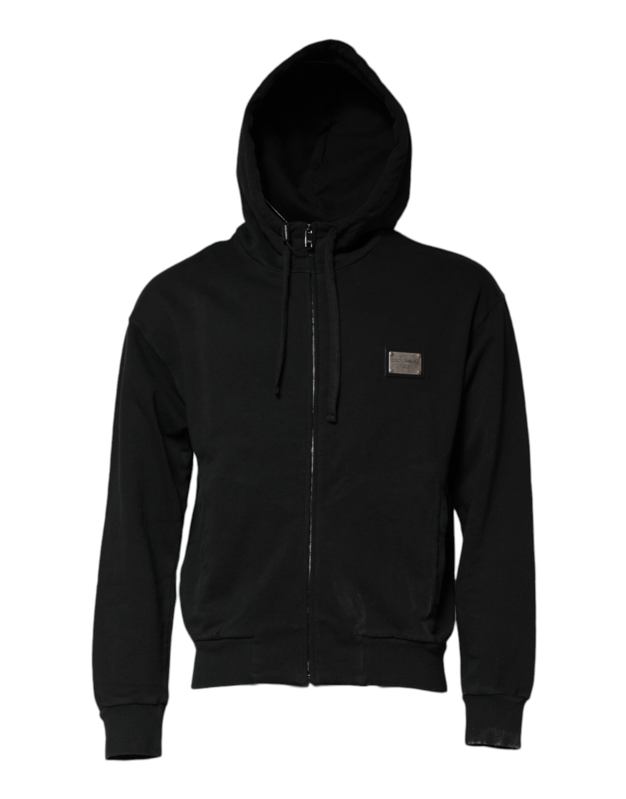 Black Logo Full Zip Hooded Men Sweatshirt Sweater
