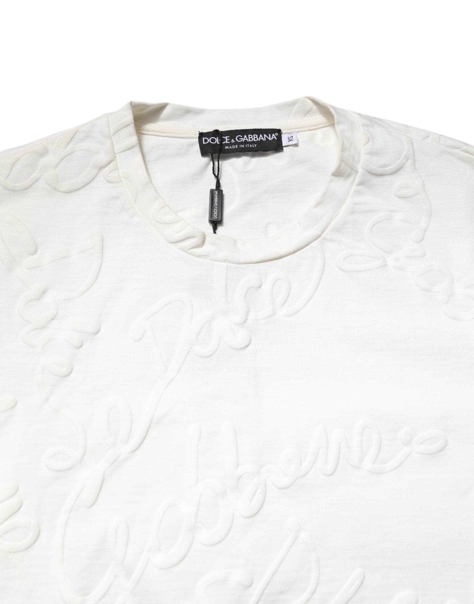White Cotton Logo Embossed Crew Neck T-shirt