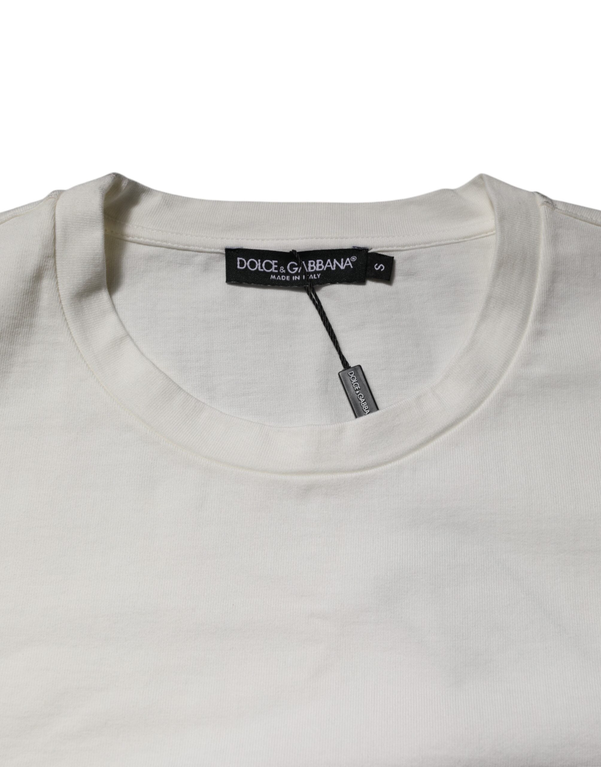 White Cotton DG Logo Print Round Neck T-shirt