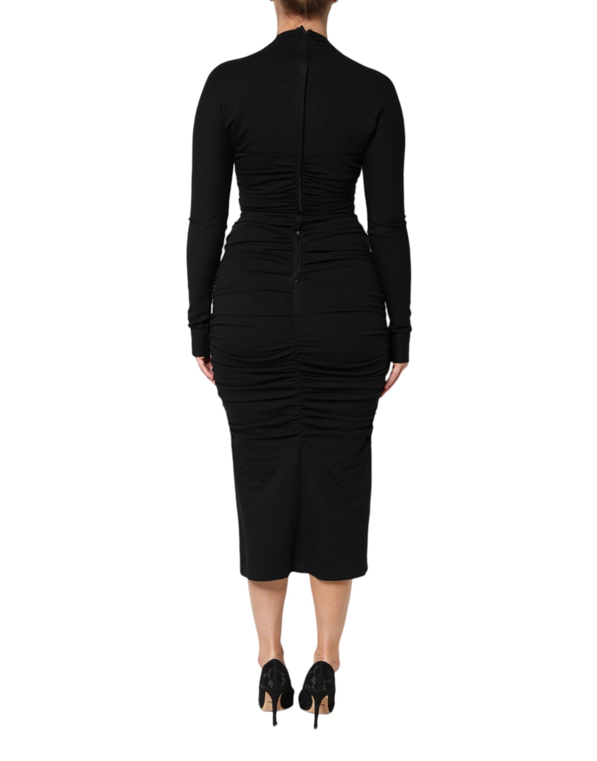 Black Long Sleeves Sheath Midi Dress