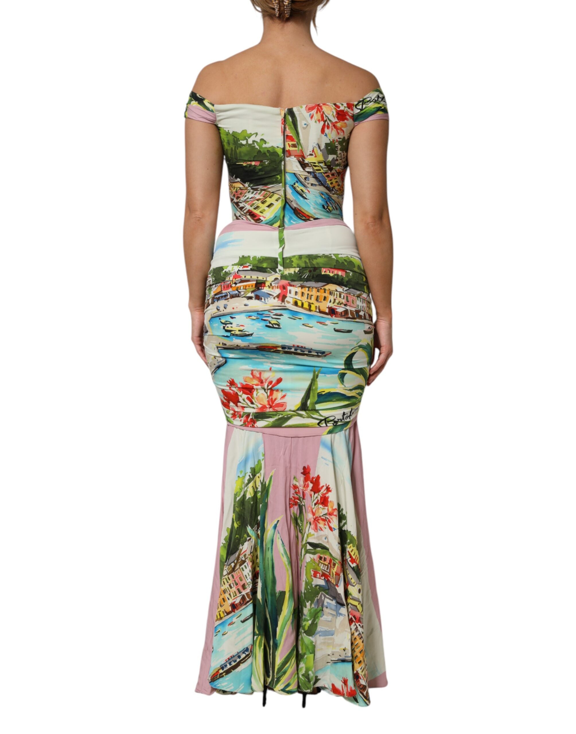 Multicolor Off Shoulder Long Sheath Dress