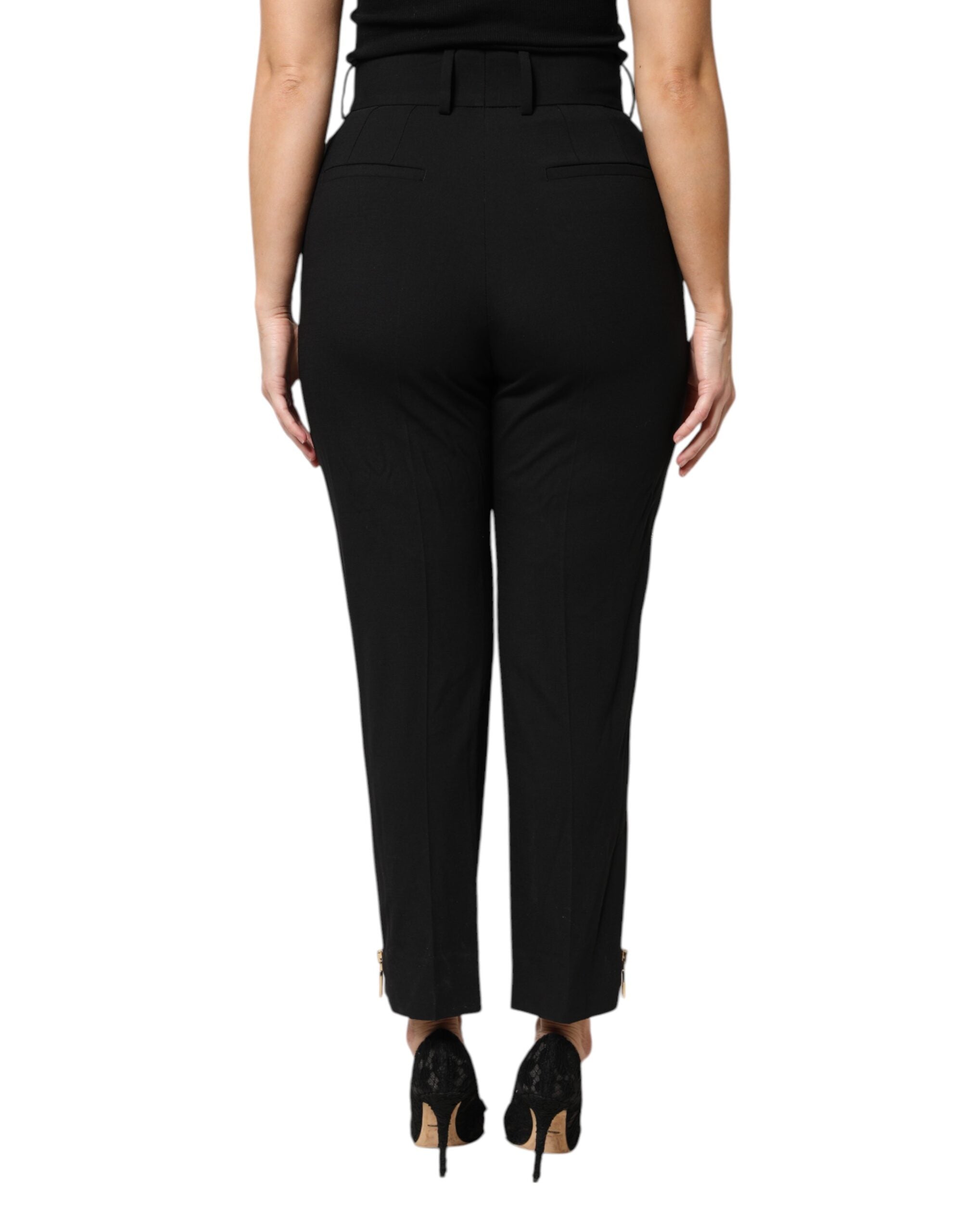 Black Wool High Waist Zipper Tapered Pants