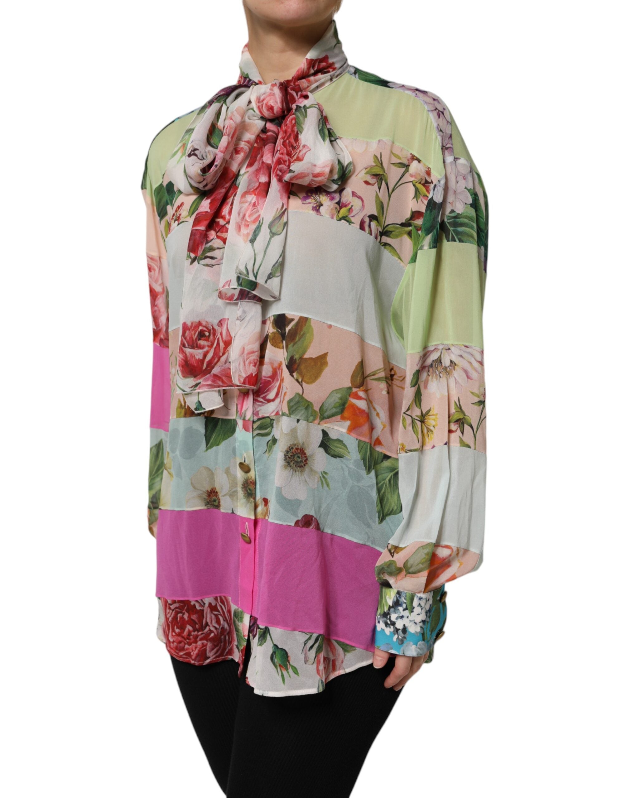 Multicolor Floral Patchwork Long Sleeves Top