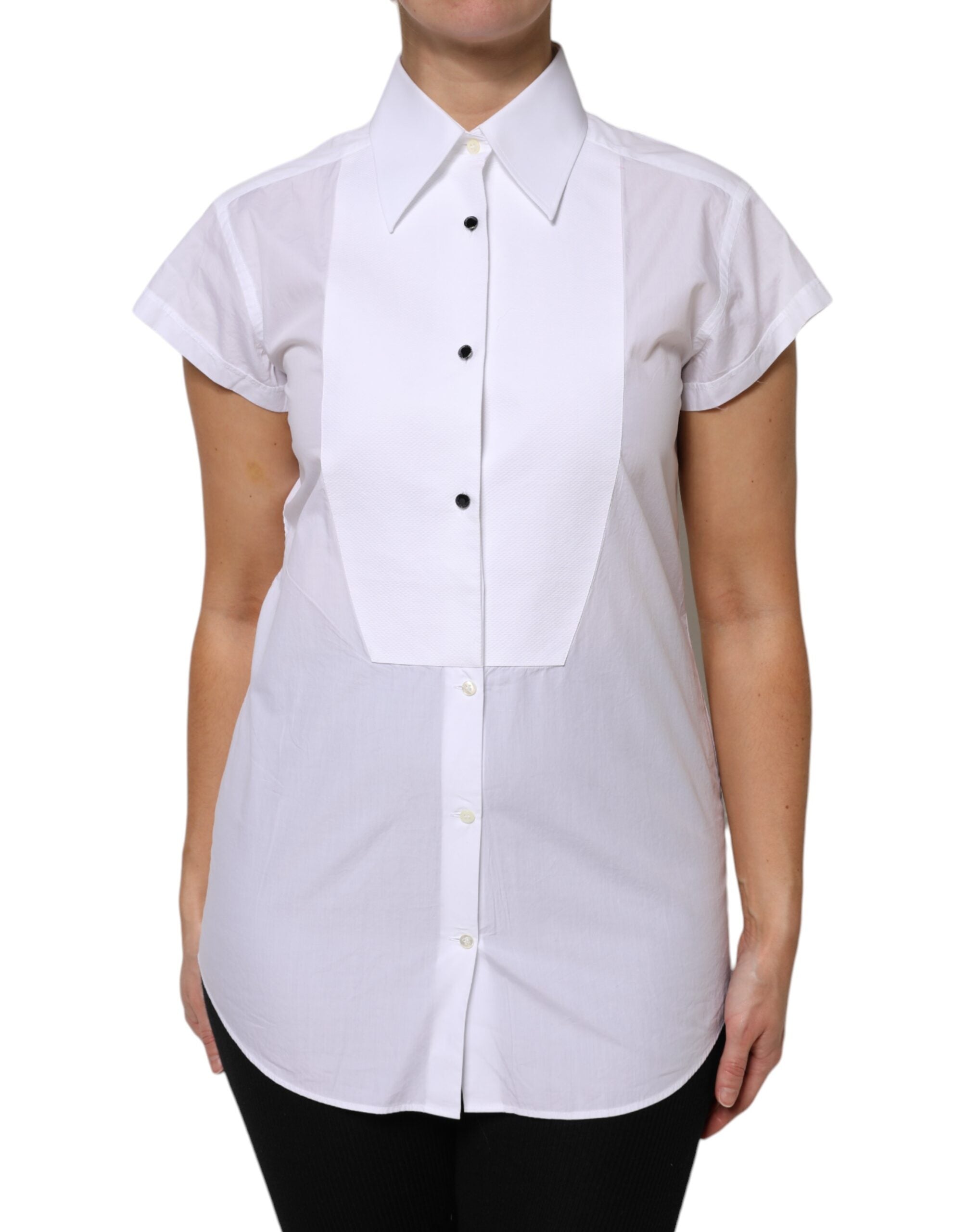 White Cotton Short Sleeves Collared Polo Top