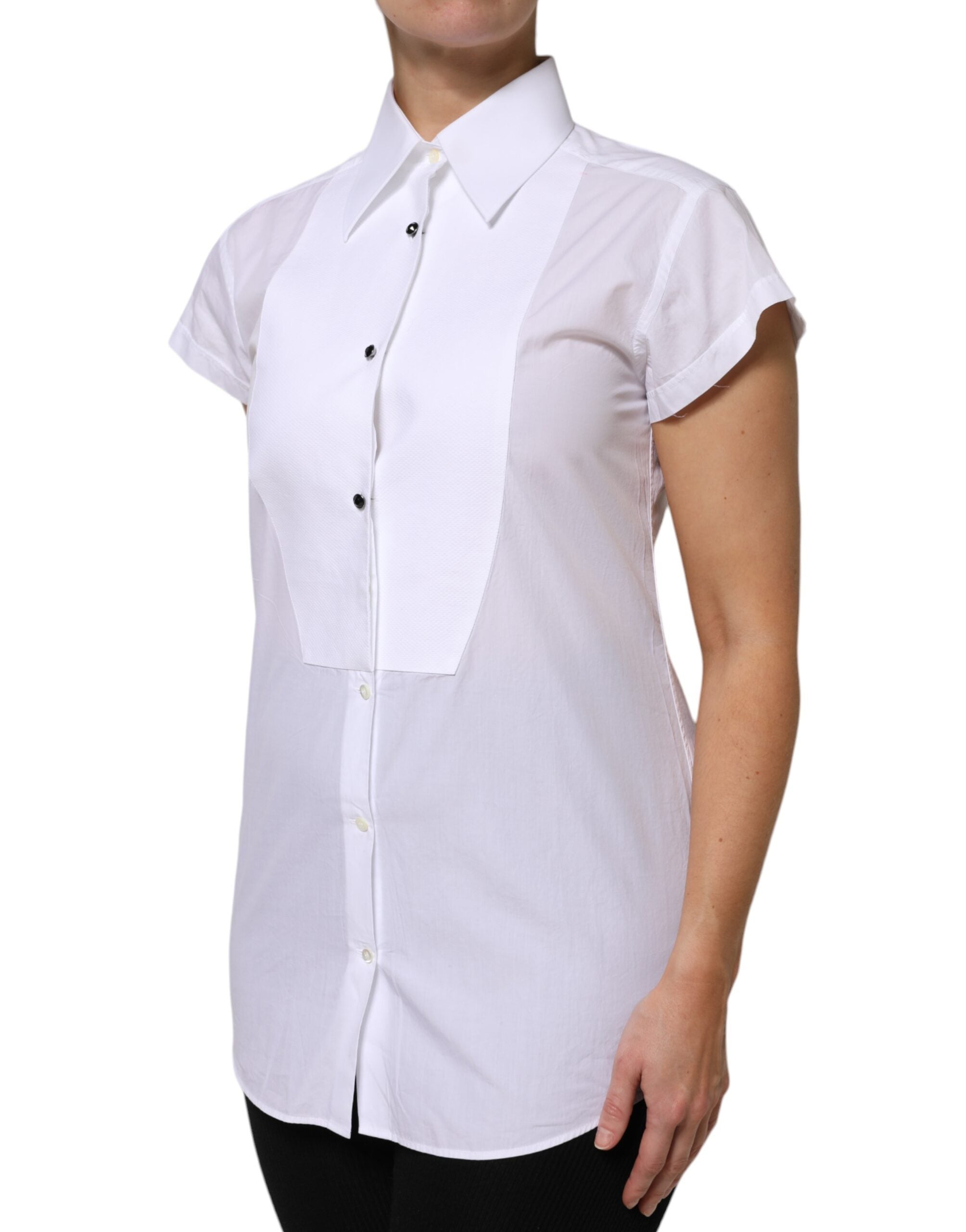 White Cotton Short Sleeves Collared Polo Top