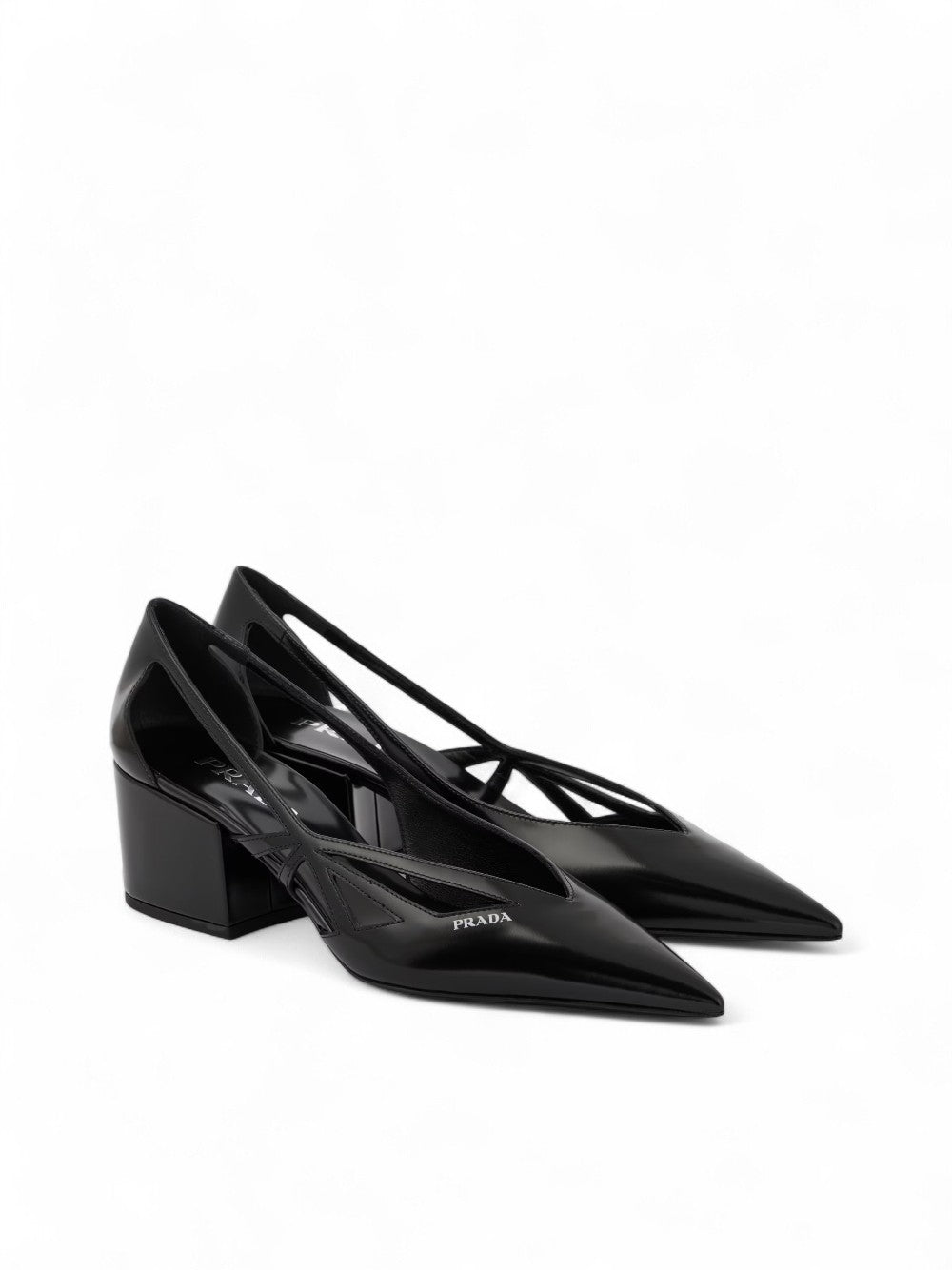 Black Leather Cut-Out Pumps 55