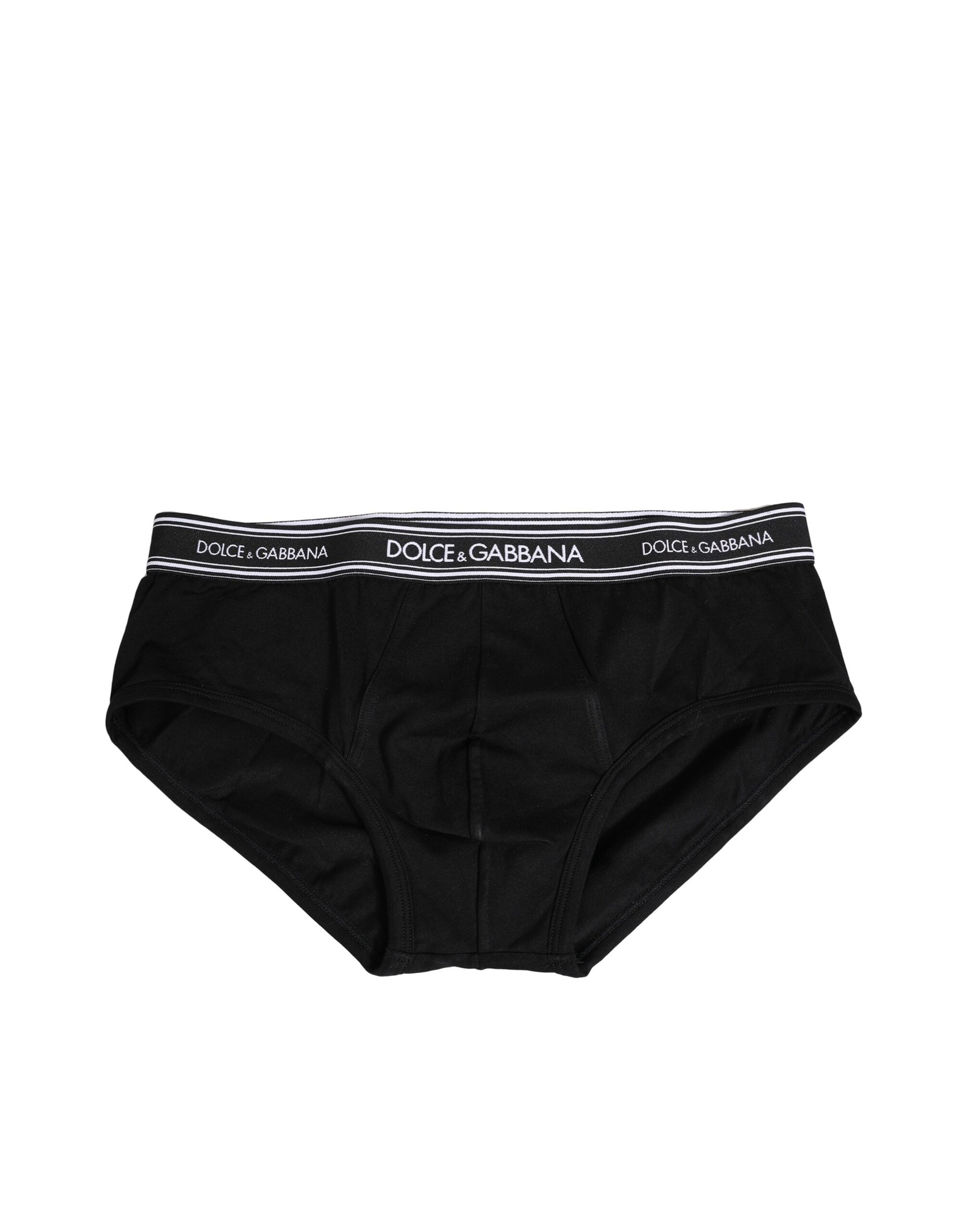 Black Cotton Stretch Logo Print Brief Underwear