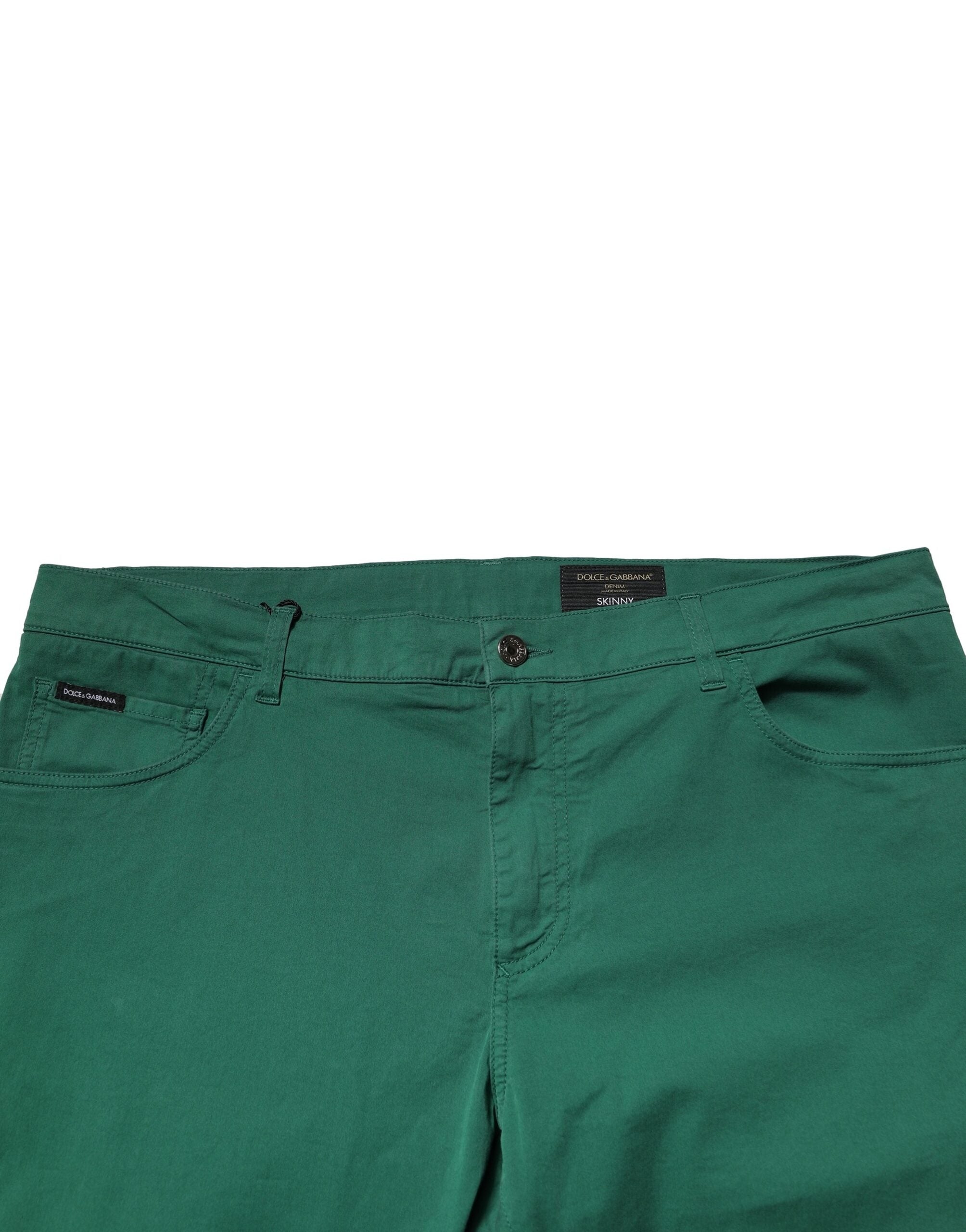 Green Cotton Stretch Skinny Men Denim Jeans