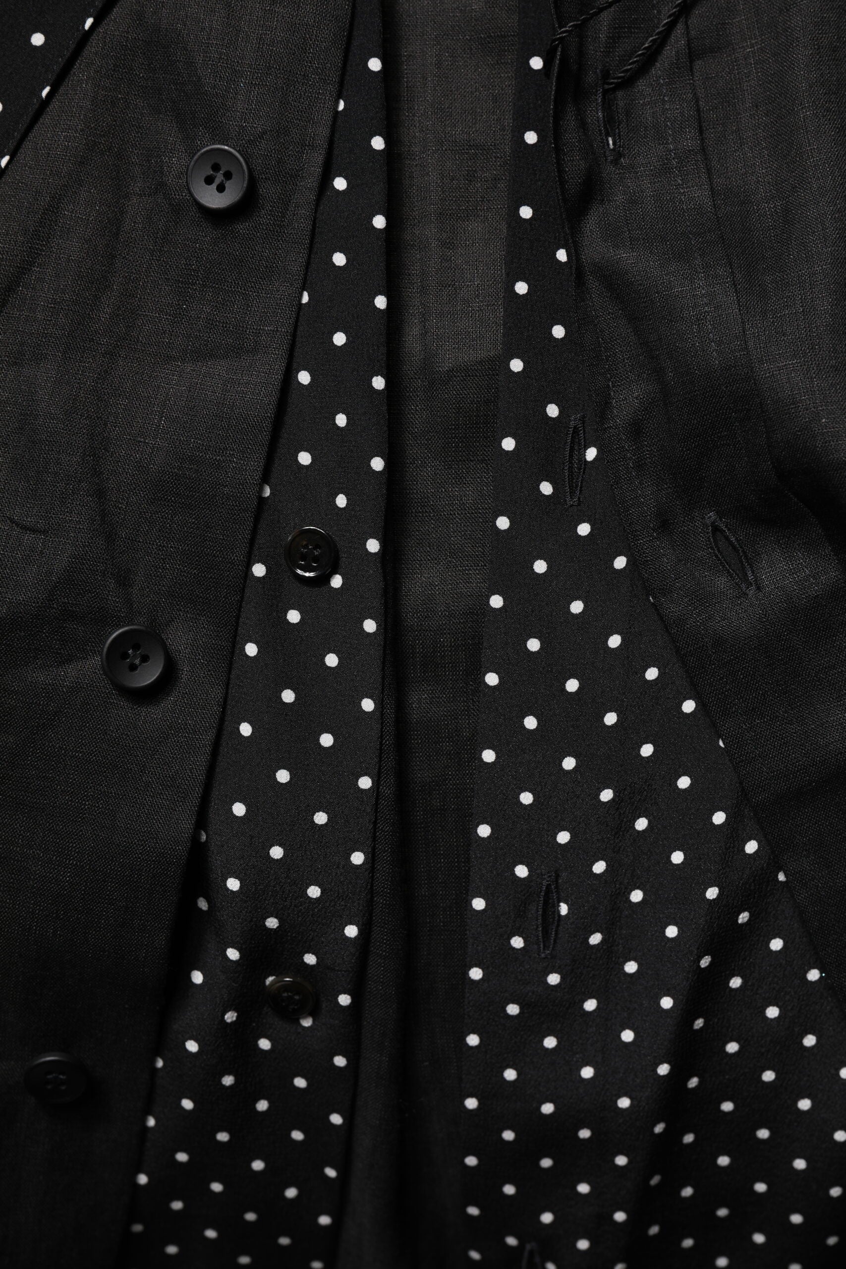 Black Polka Dot Linen Silk Men Casual Shirt