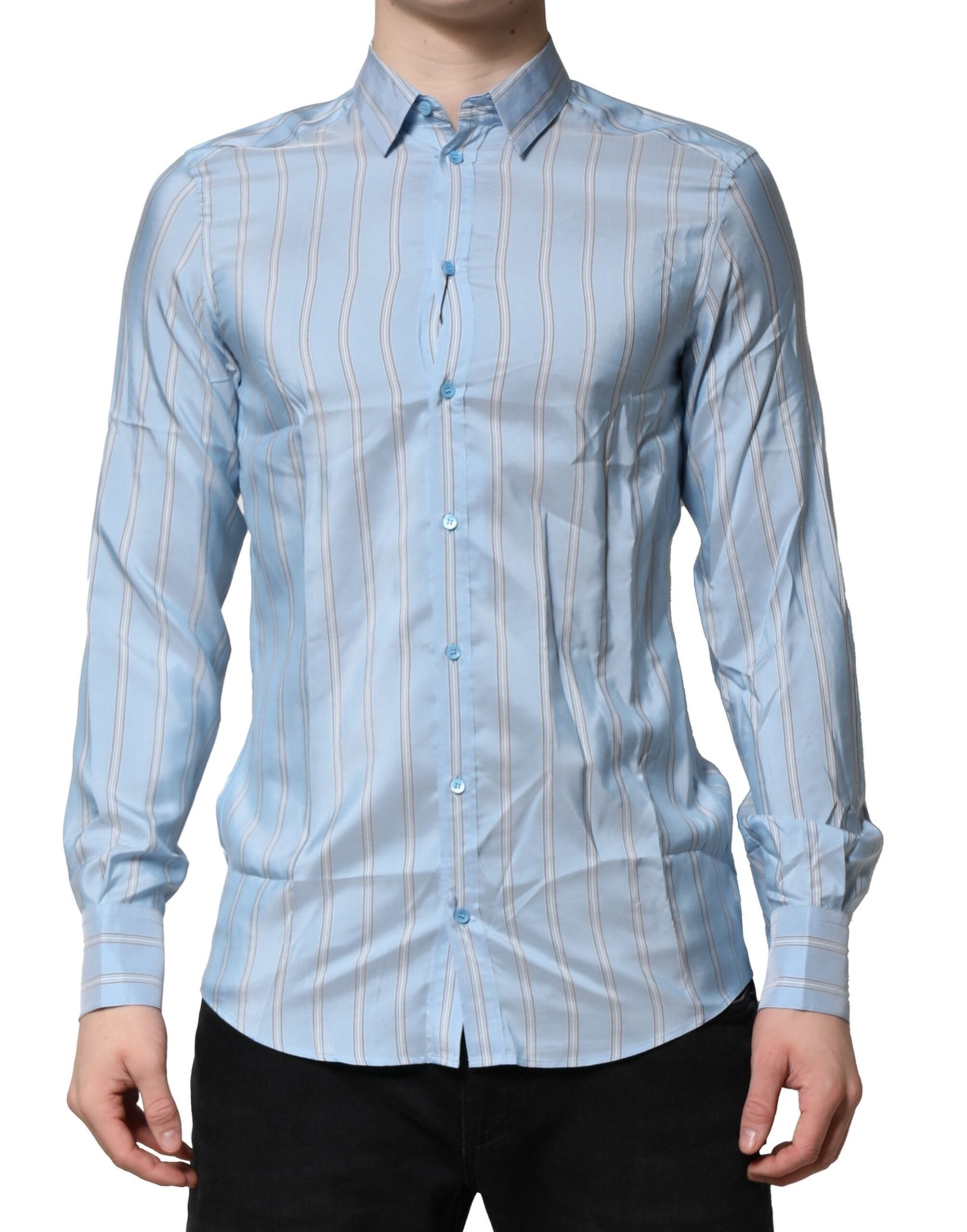 Light Blue MARTINI Striped Formal Dress Shirt