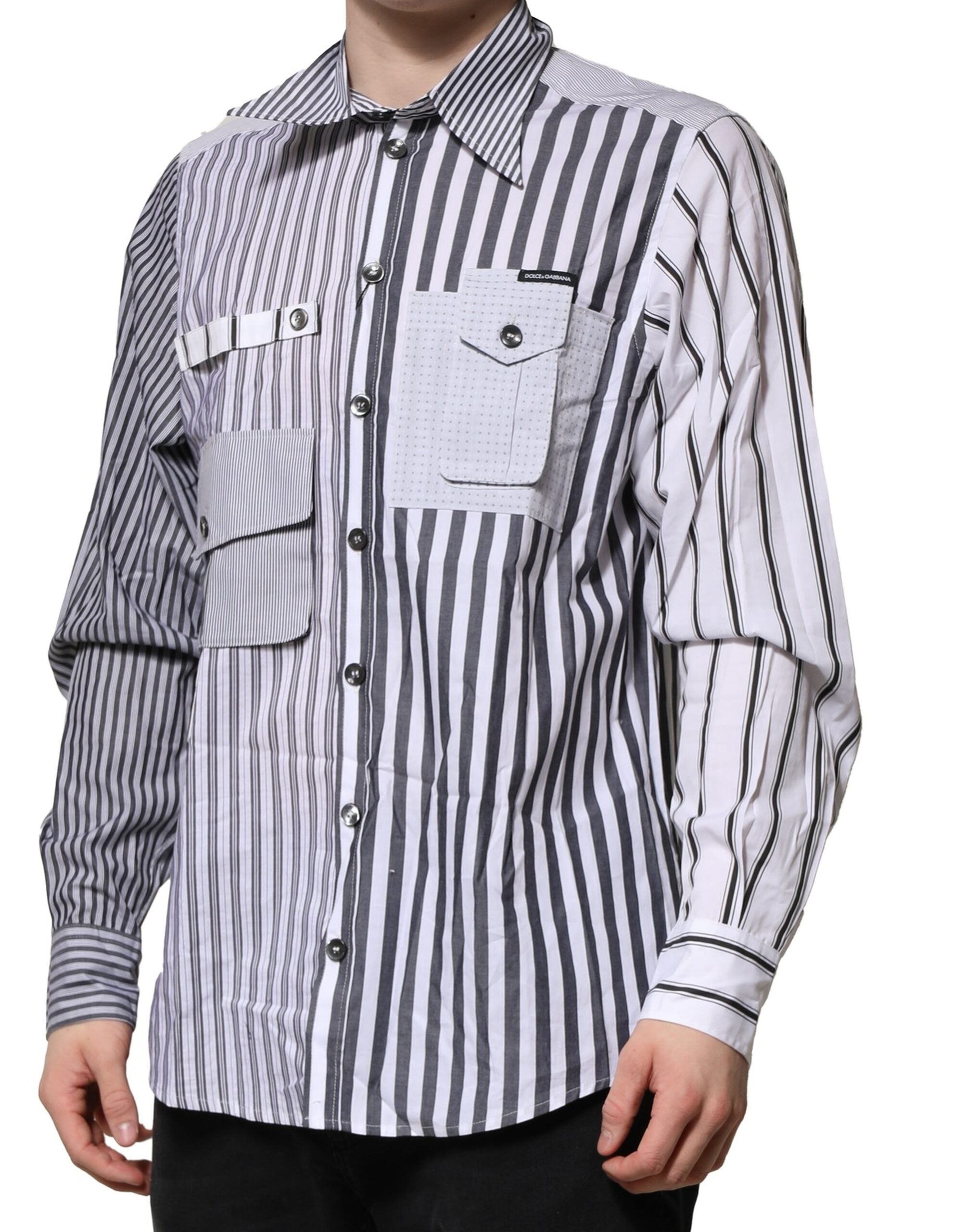 White Gray Striped Cotton Men Casual Shirt