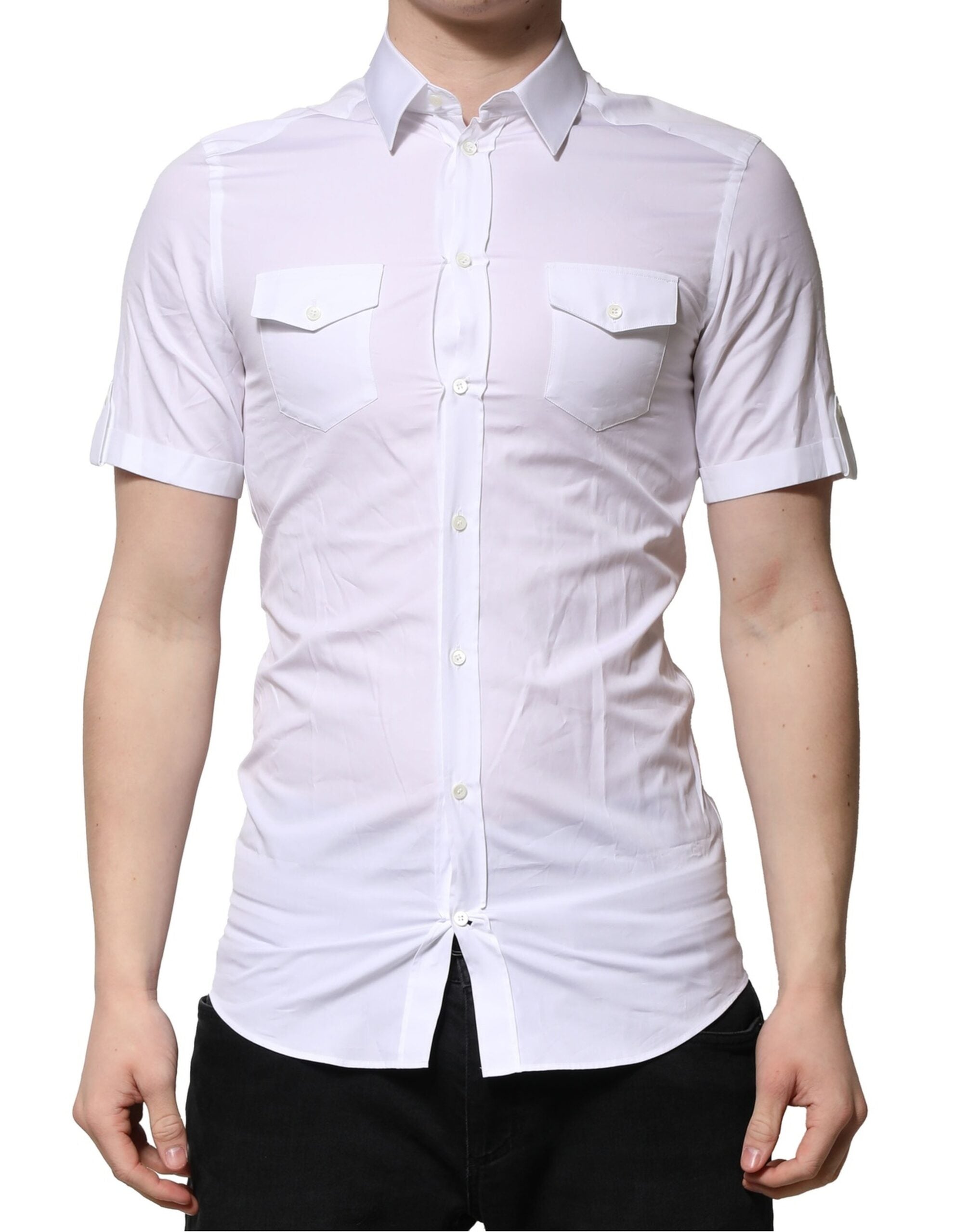 White Cotton Short Sleeves GOLD Casual Shirt
