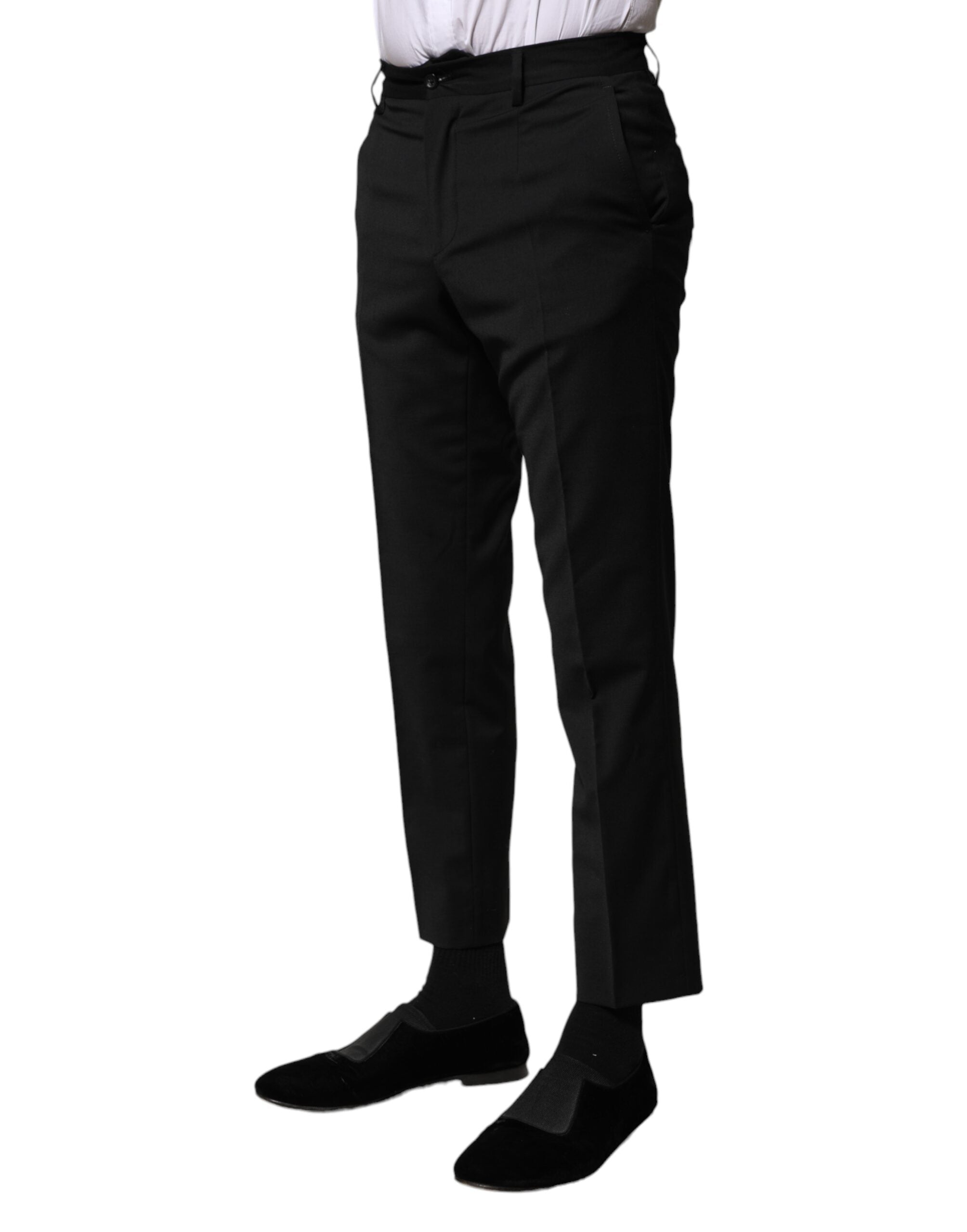 Black Wool Formal Men Cropped Pants