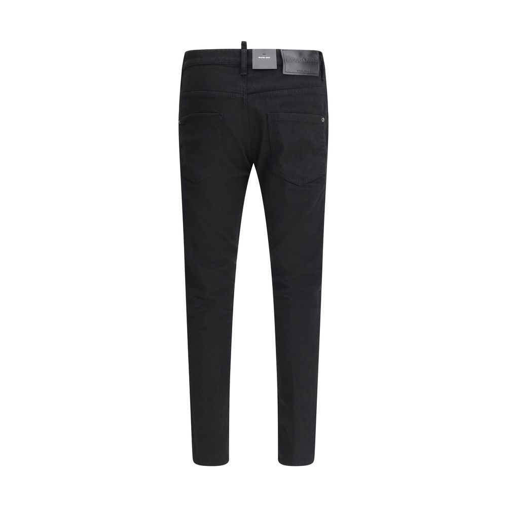 Black Cotton Straight-Leg Jeans