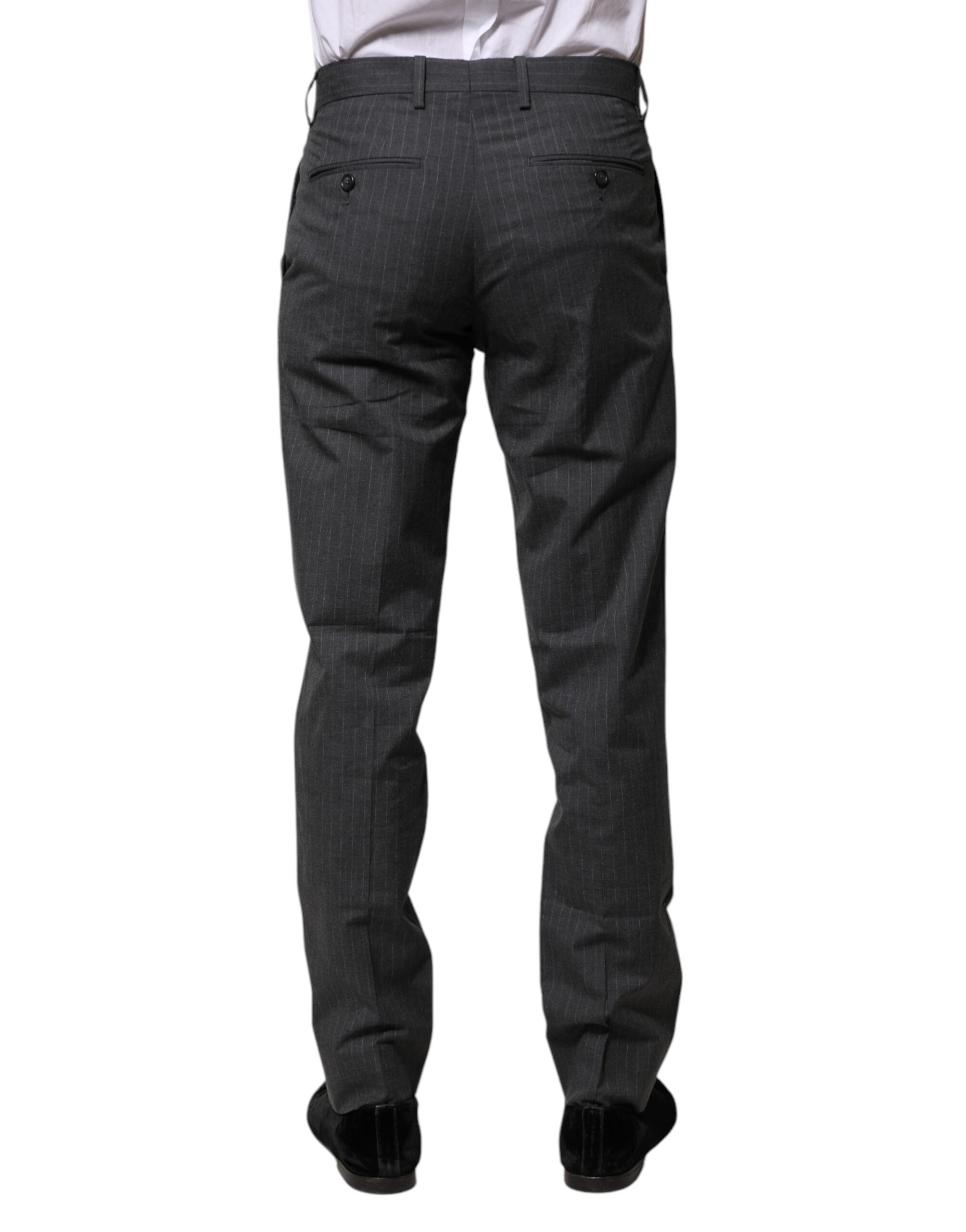 Gray Striped Cotton Formal Pants