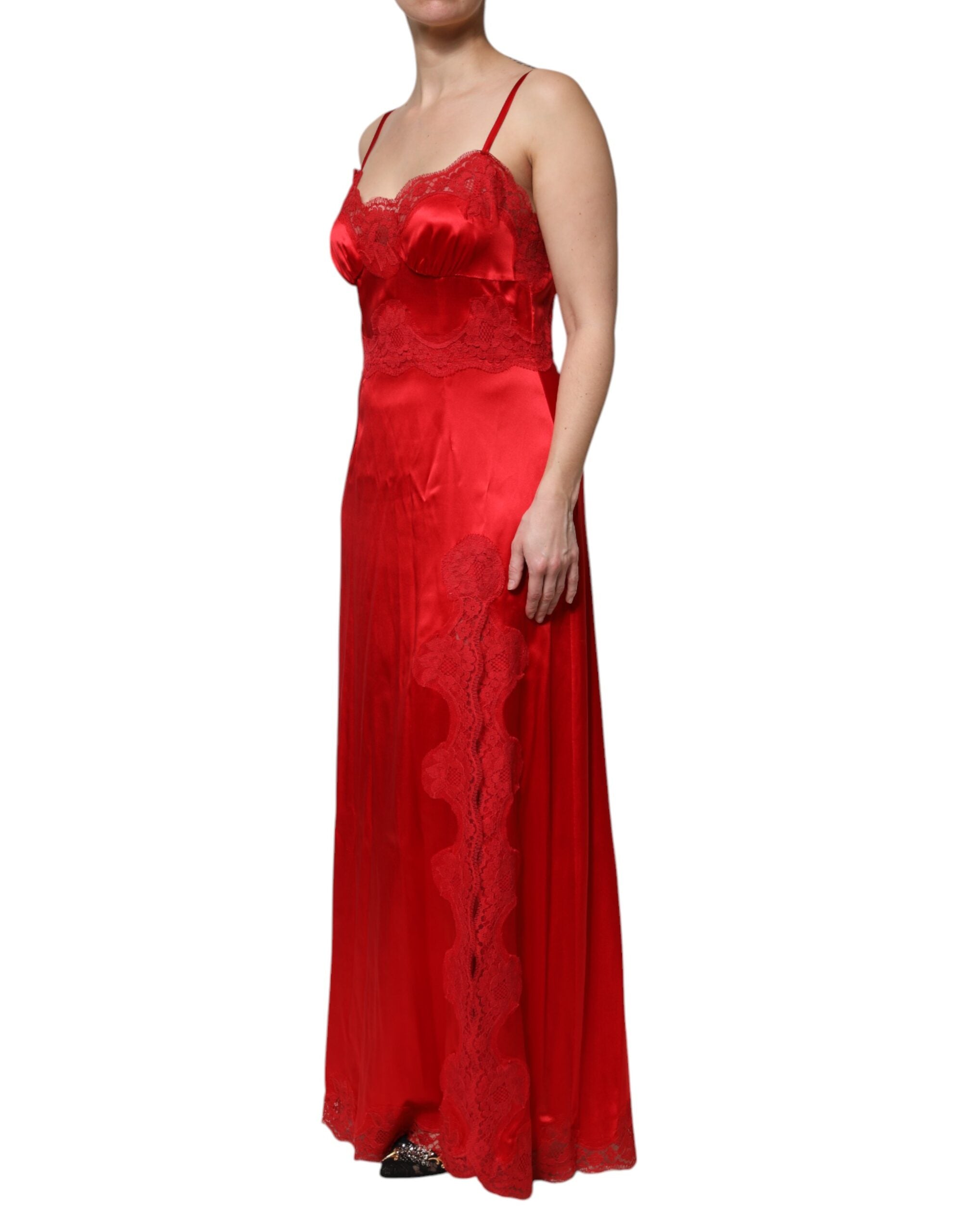Red Silk Sleeveless Maxi Long Dress