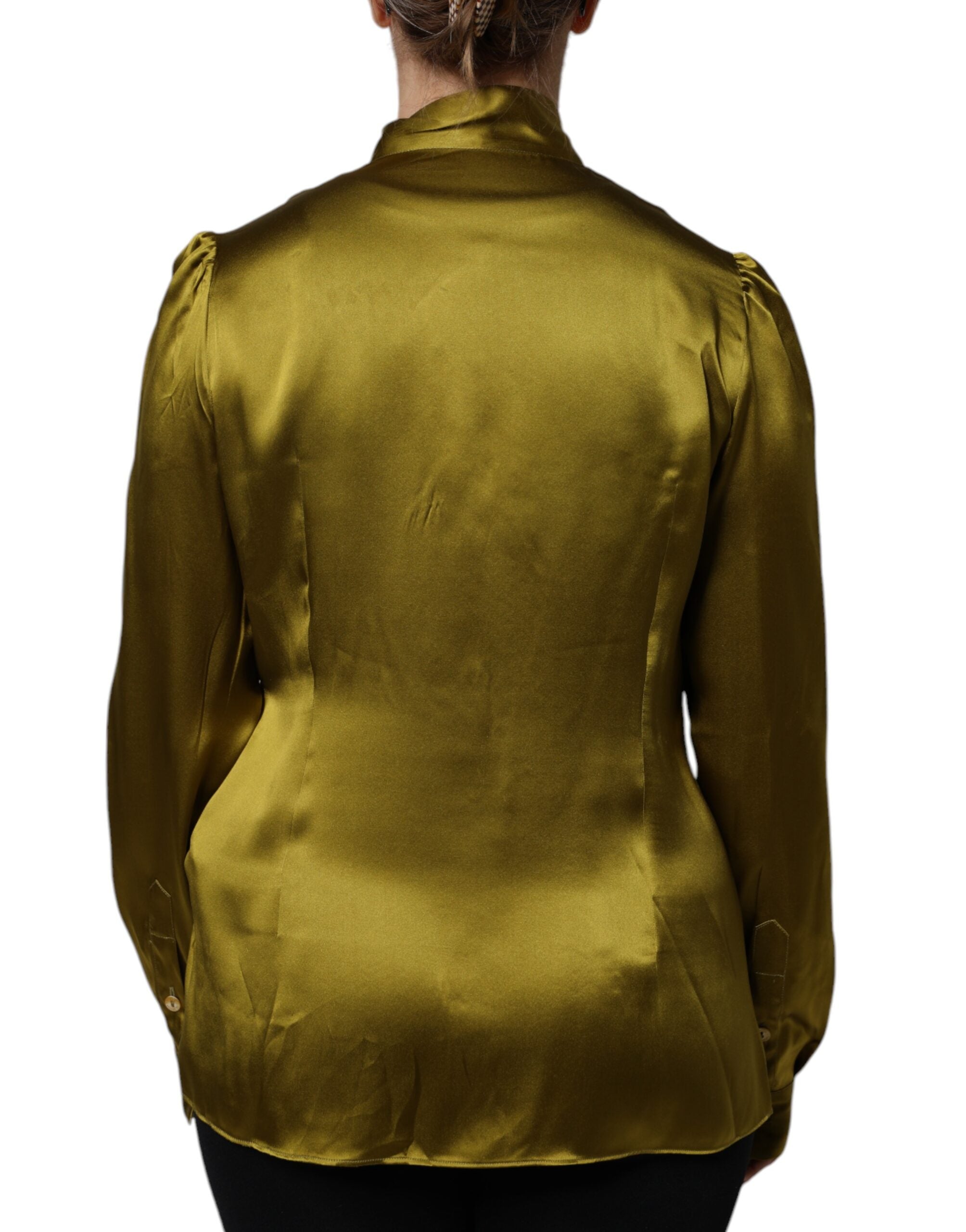 Green Ascot Collar Long Sleeves Blouse Top