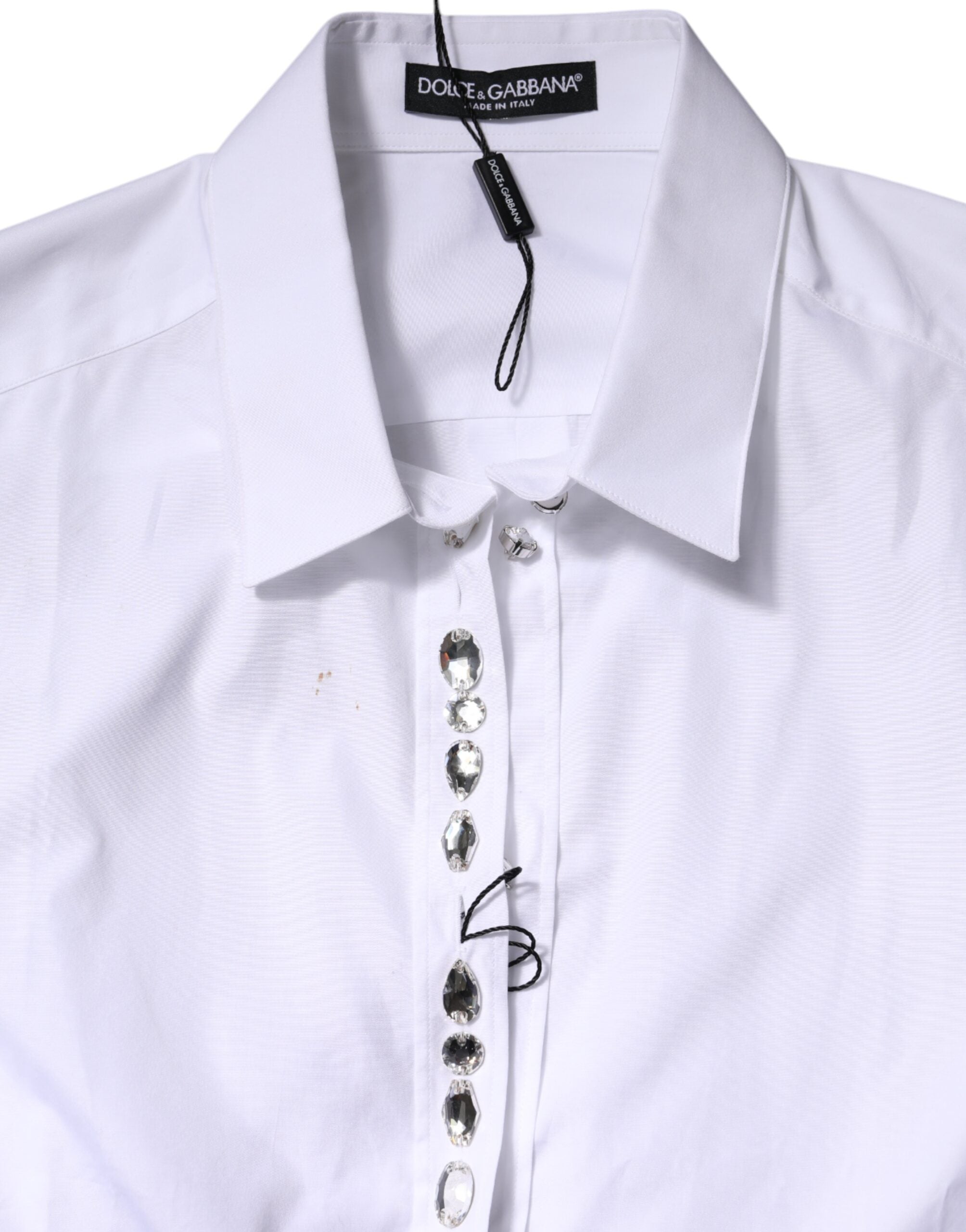 White Rhinestone Embellish Long Sleeves Top